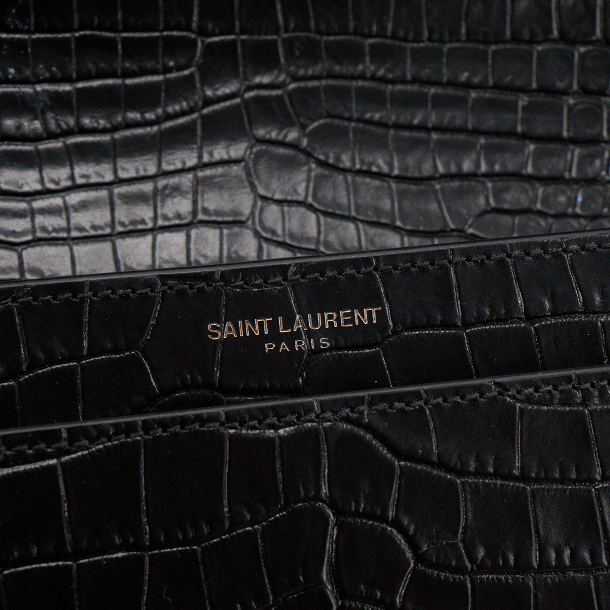 SAINT LAURENT - Sac à bandoulière Sunset Saint Laurent en cuir embossé croco full black