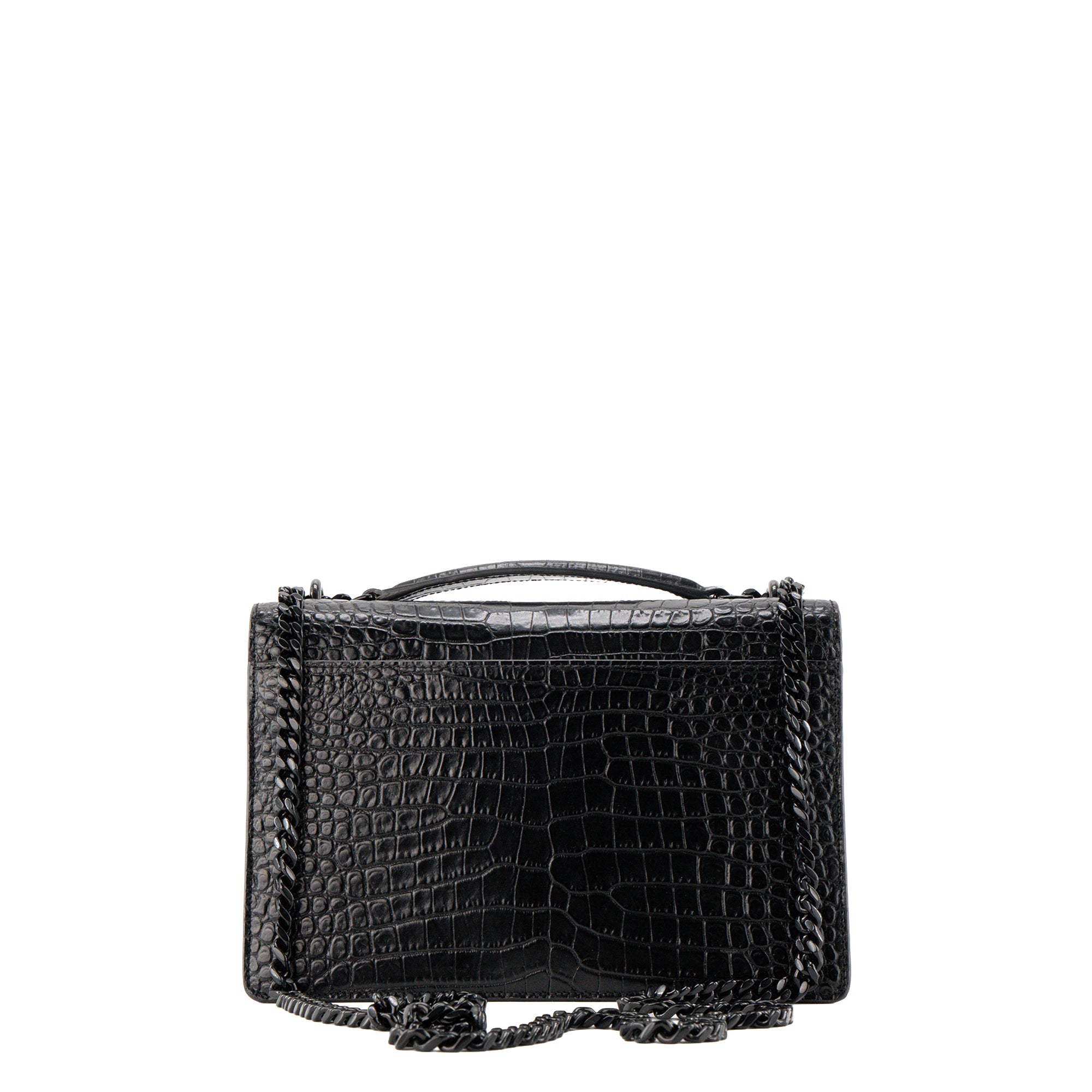 SAINT LAURENT - Sac à bandoulière Sunset Saint Laurent en cuir embossé croco full black