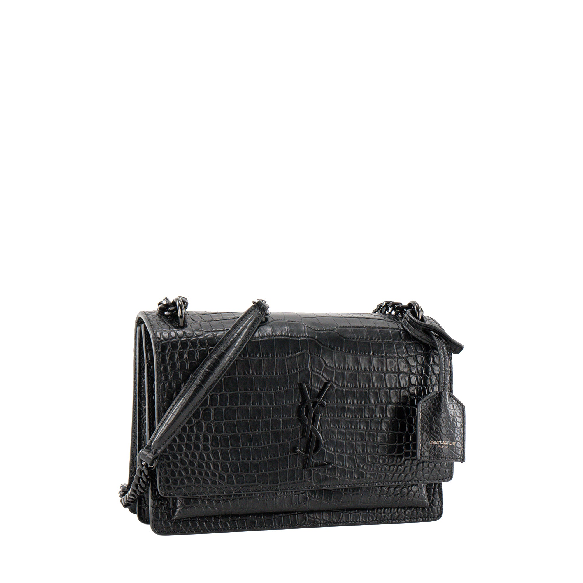 SAINT LAURENT - Sac à bandoulière Sunset Saint Laurent en cuir embossé croco full black