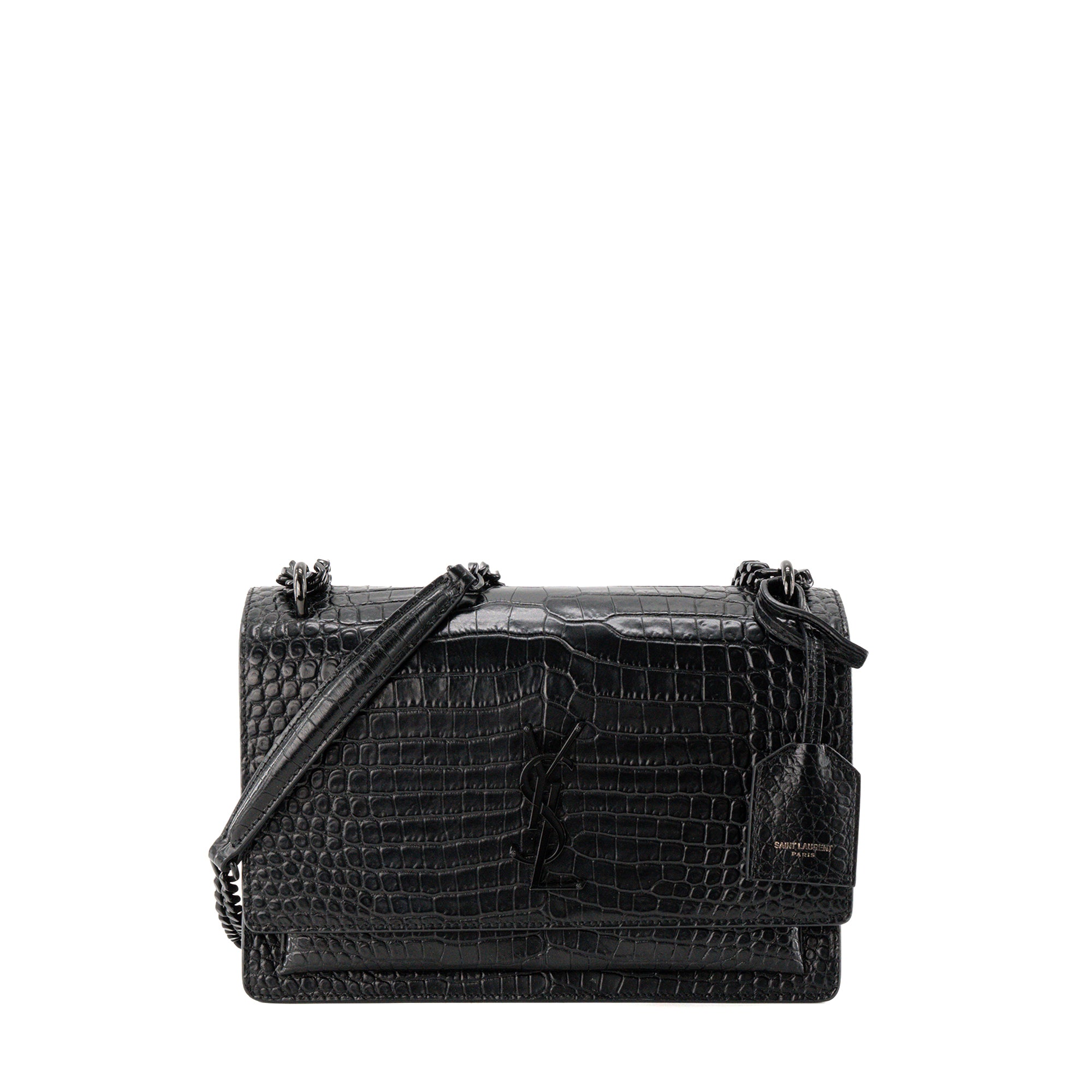 SAINT LAURENT - Sac à bandoulière Sunset Saint Laurent en cuir embossé croco full black