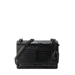 SAINT LAURENT - Sac à bandoulière Sunset Saint Laurent en cuir embossé croco full black