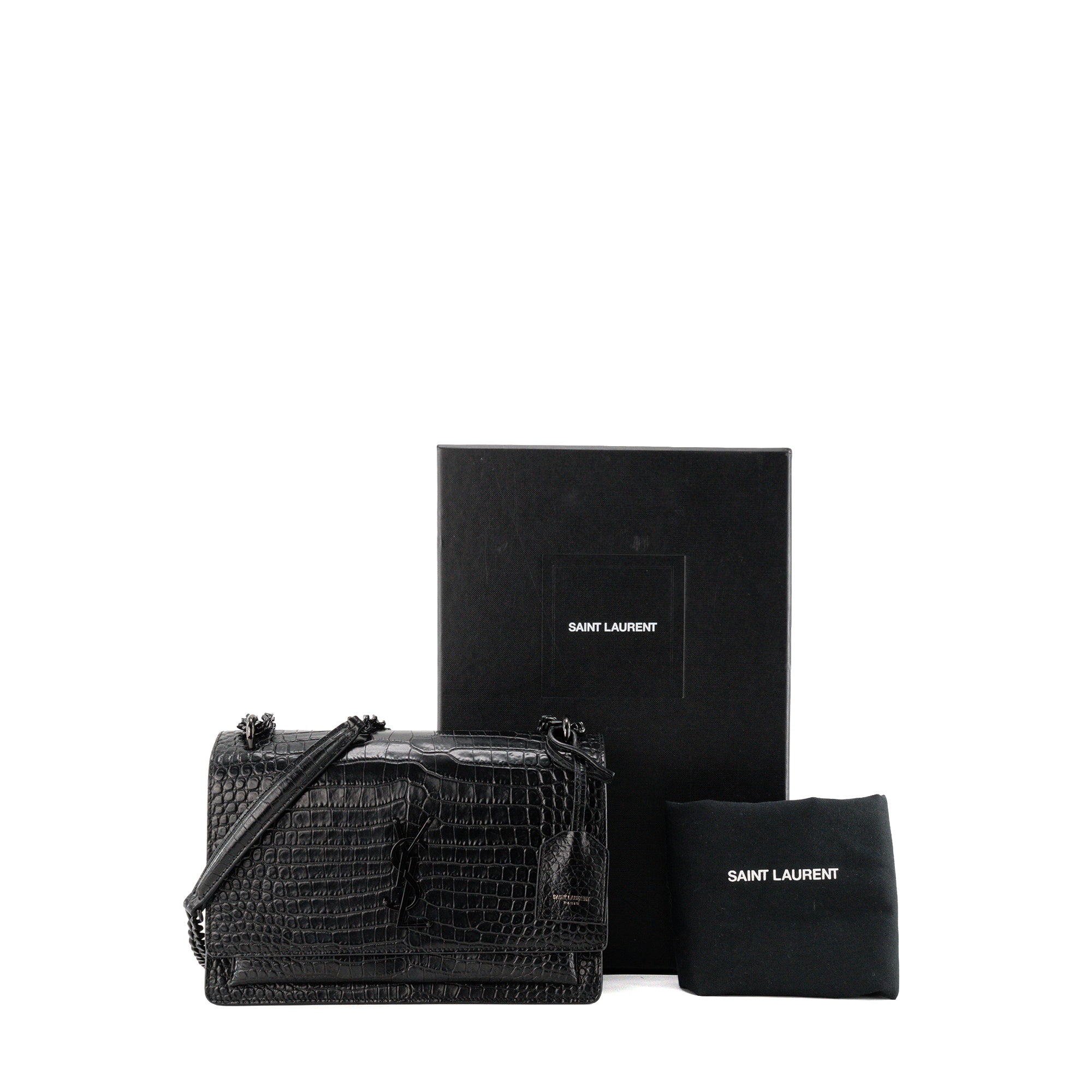 SAINT LAURENT - Sac à bandoulière Sunset Saint Laurent en cuir embossé croco full black