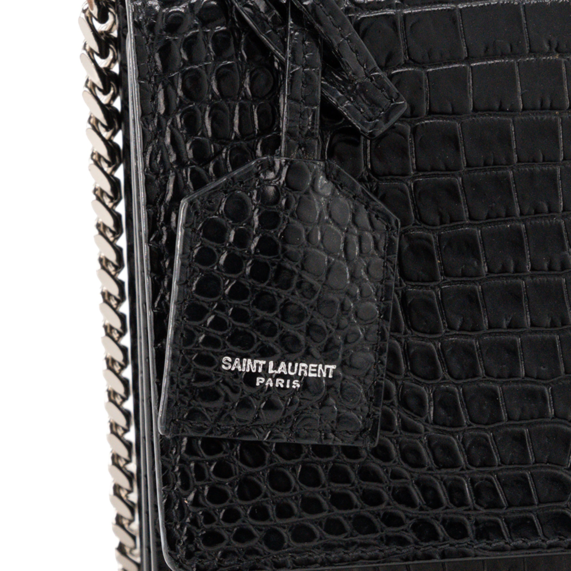 SAINT LAURENT - Sac à bandoulière Sunset Saint Laurent en cuir embossé croco noir
