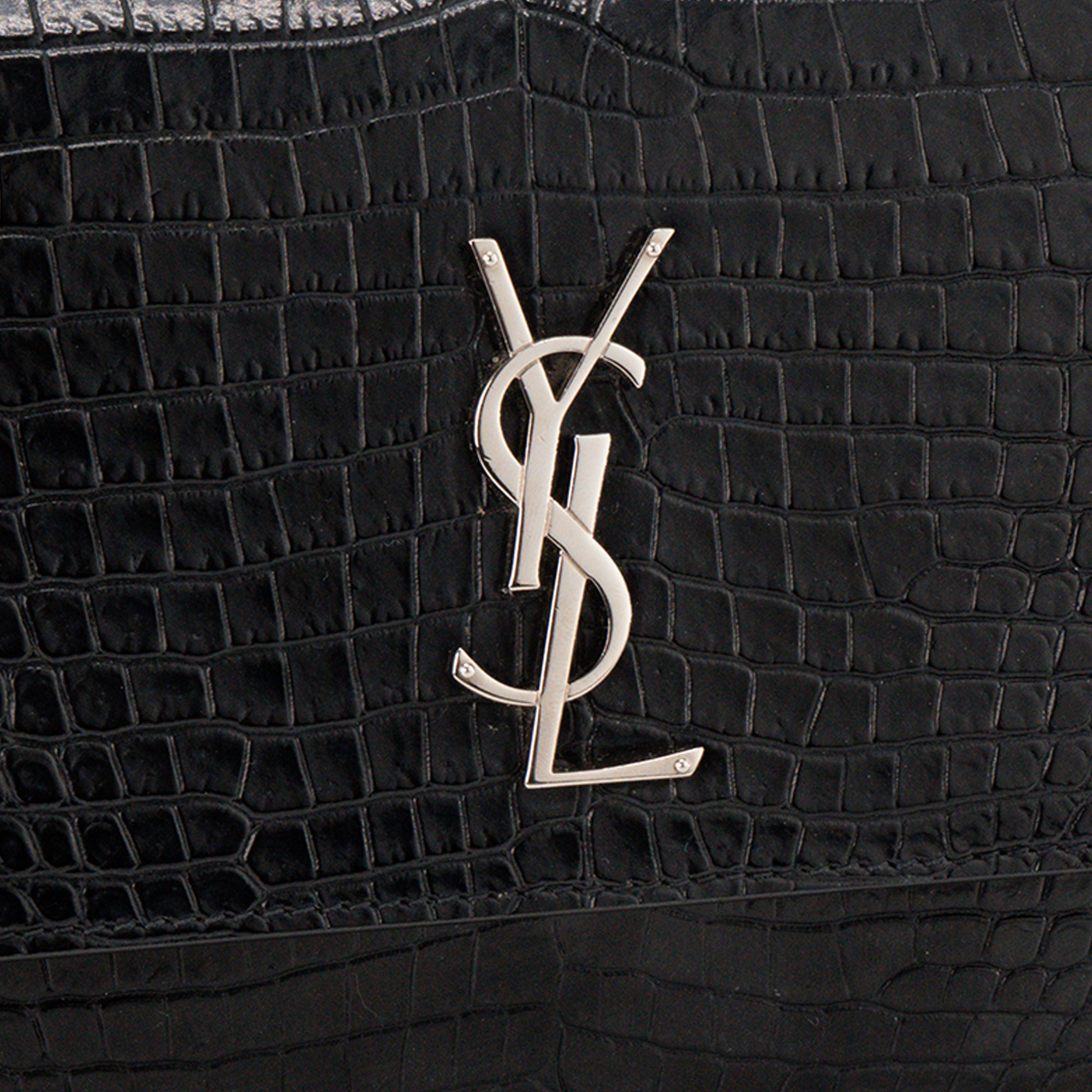 SAINT LAURENT - Sac à bandoulière Sunset Saint Laurent en cuir embossé croco noir