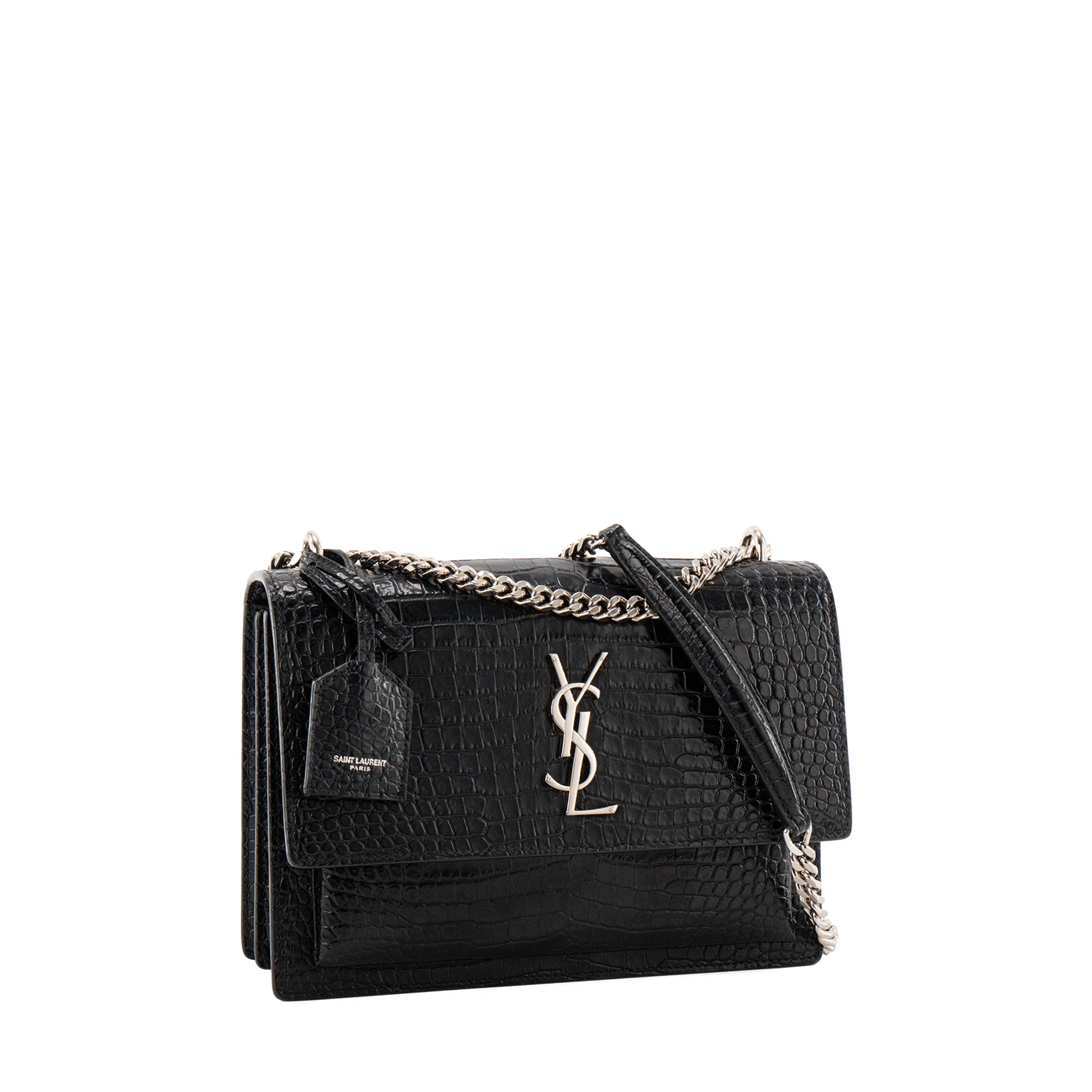SAINT LAURENT - Sac à bandoulière Sunset Saint Laurent en cuir embossé croco noir