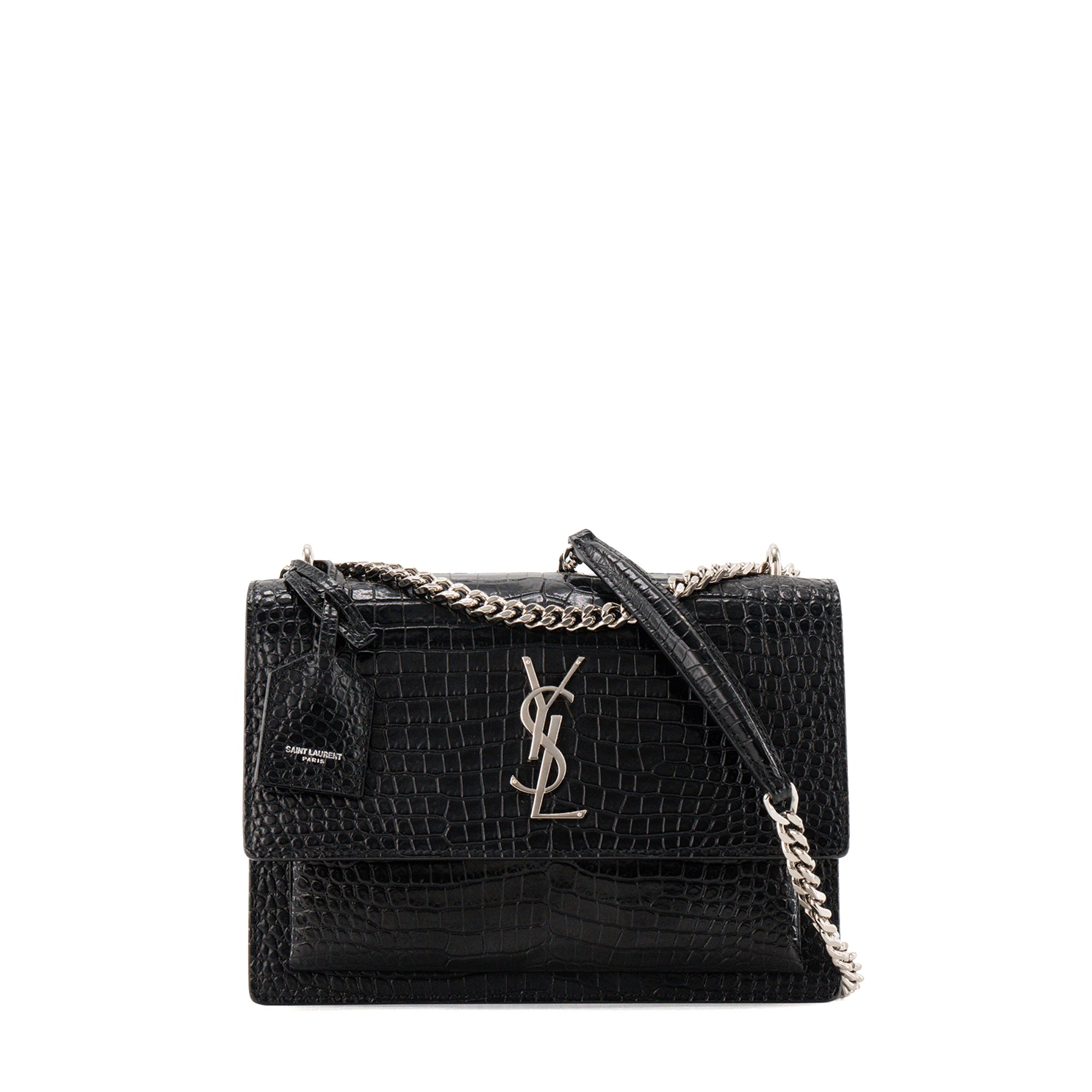 SAINT LAURENT - Sac à bandoulière Sunset Saint Laurent en cuir embossé croco noir