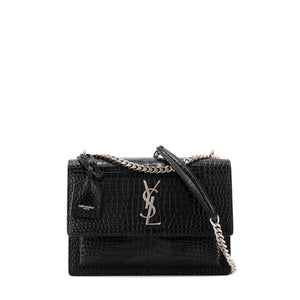 SAINT LAURENT - Sac à bandoulière Sunset Saint Laurent en cuir embossé croco noir