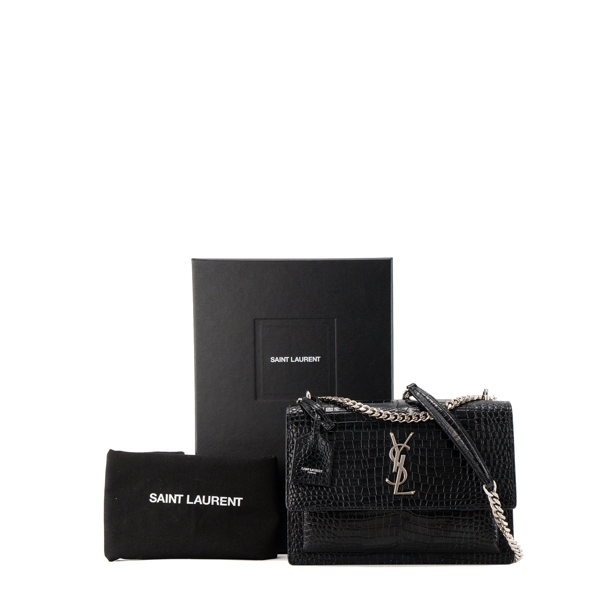 SAINT LAURENT - Sac à bandoulière Sunset Saint Laurent en cuir embossé croco noir