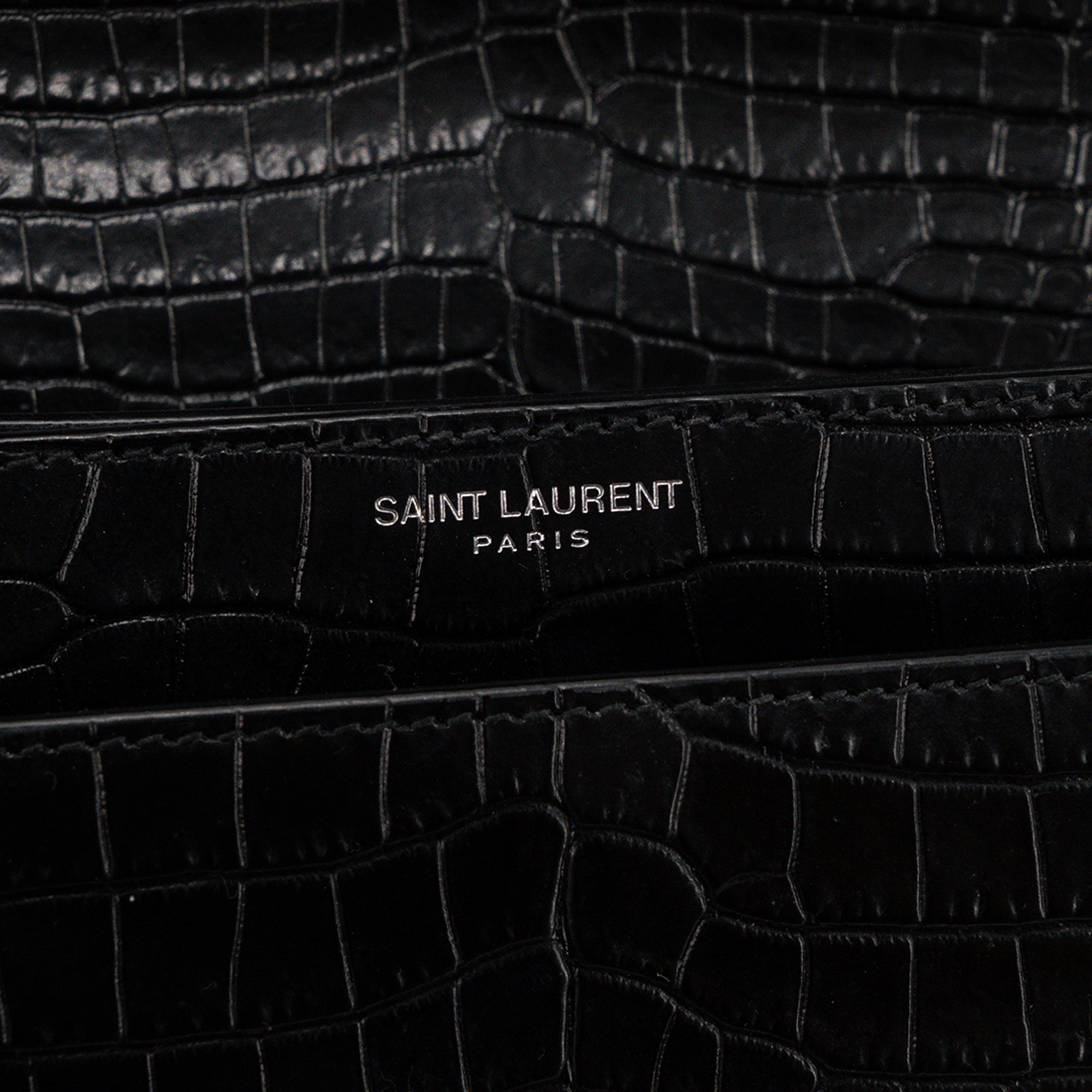SAINT LAURENT - Sac à bandoulière Sunset Saint Laurent en cuir embossé croco noir