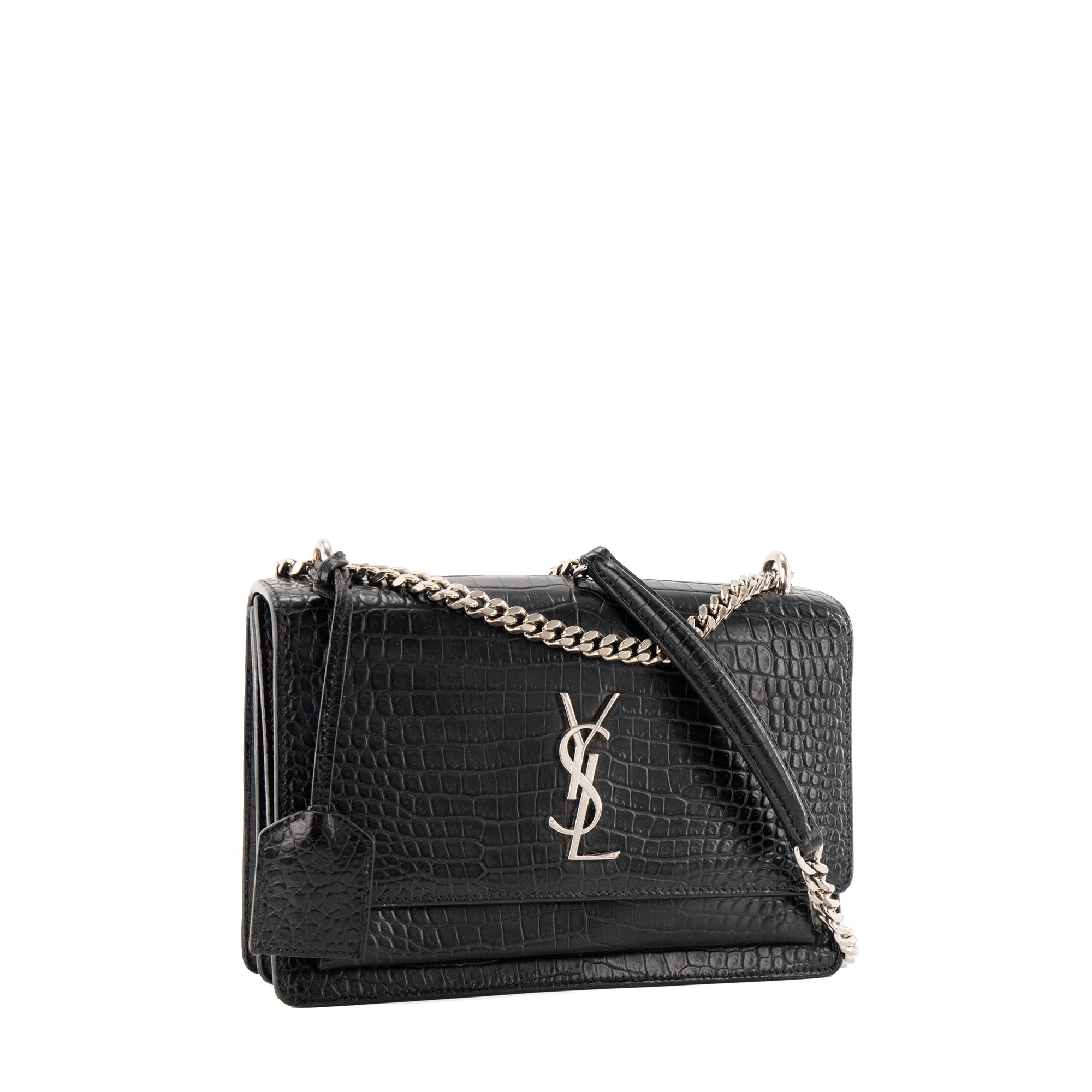 SAINT LAURENT - Sac à bandoulière Sunset Saint Laurent en cuir embossé croco noir