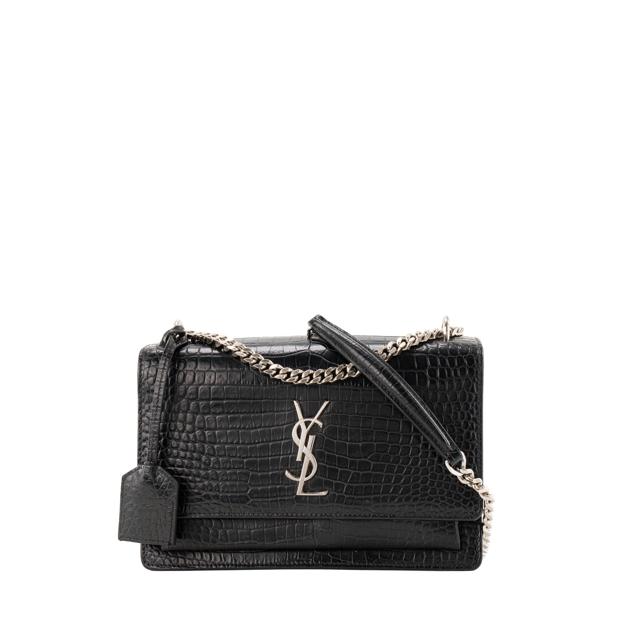 SAINT LAURENT - Sac à bandoulière Sunset Saint Laurent en cuir embossé croco noir