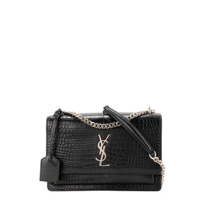 SAINT LAURENT - Sac à bandoulière Sunset Saint Laurent en cuir embossé croco noir