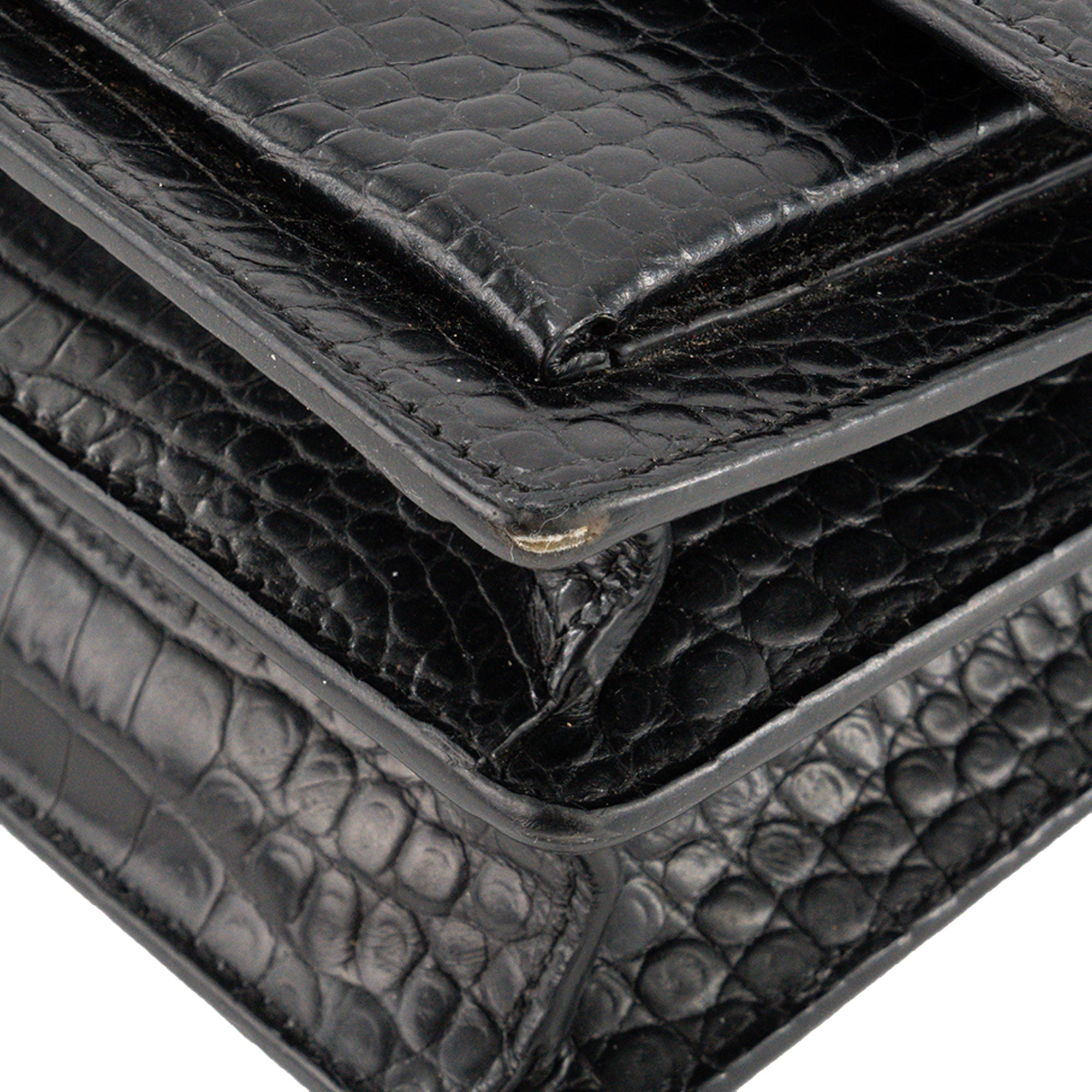 SAINT LAURENT - Sac à bandoulière Sunset Saint Laurent en cuir embossé croco noir
