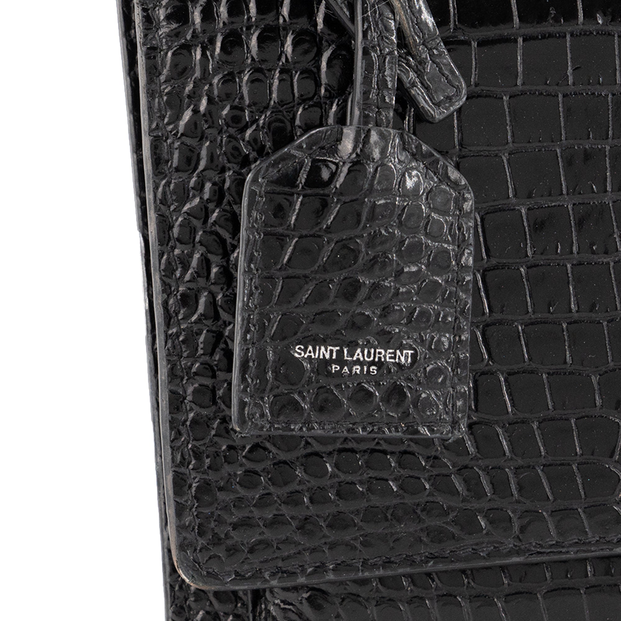 SAINT LAURENT - Sac à bandoulière Sunset Saint Laurent en cuir embossé croco noir