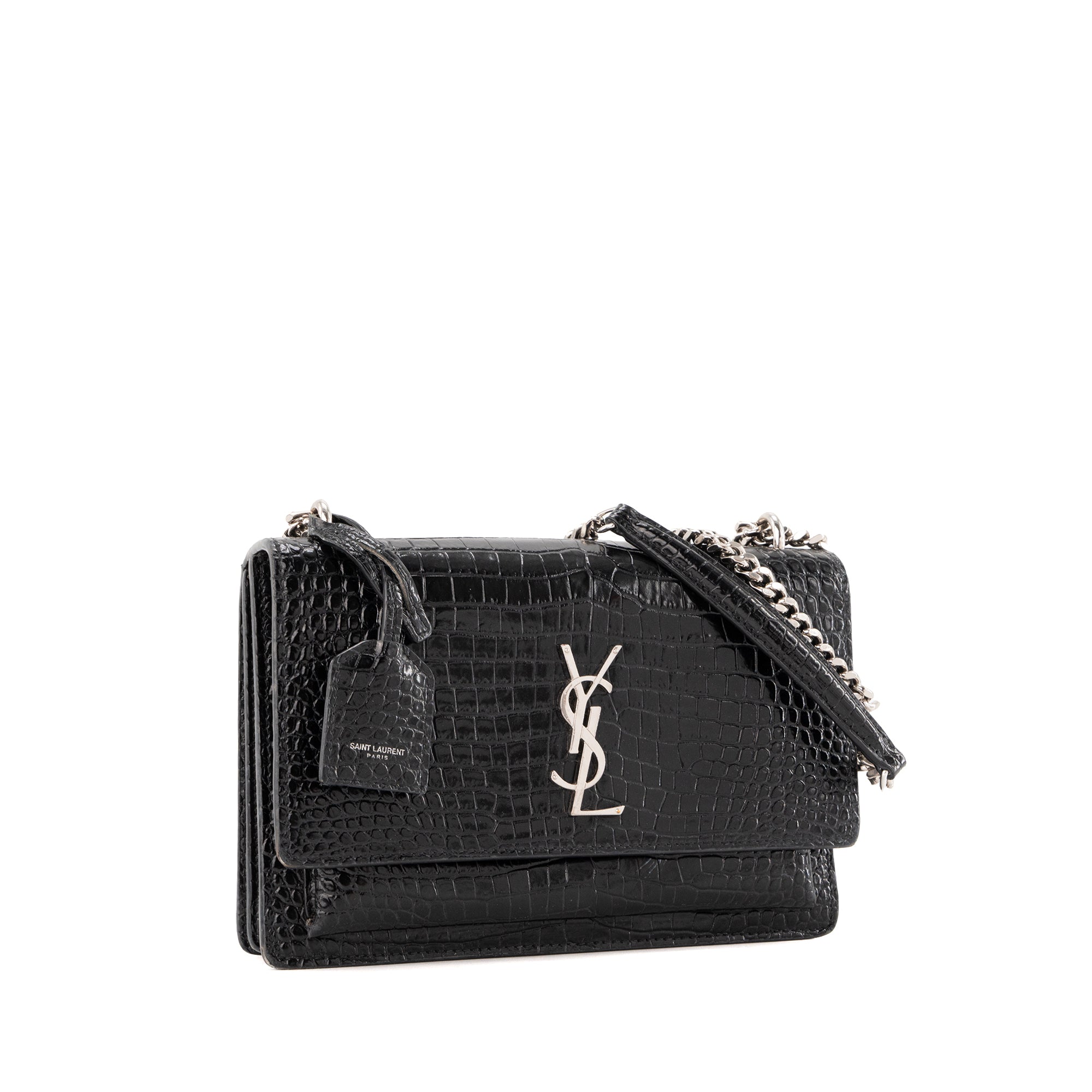 SAINT LAURENT - Sac à bandoulière Sunset Saint Laurent en cuir embossé croco noir