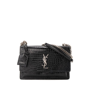 SAINT LAURENT - Sac à bandoulière Sunset Saint Laurent en cuir embossé croco noir