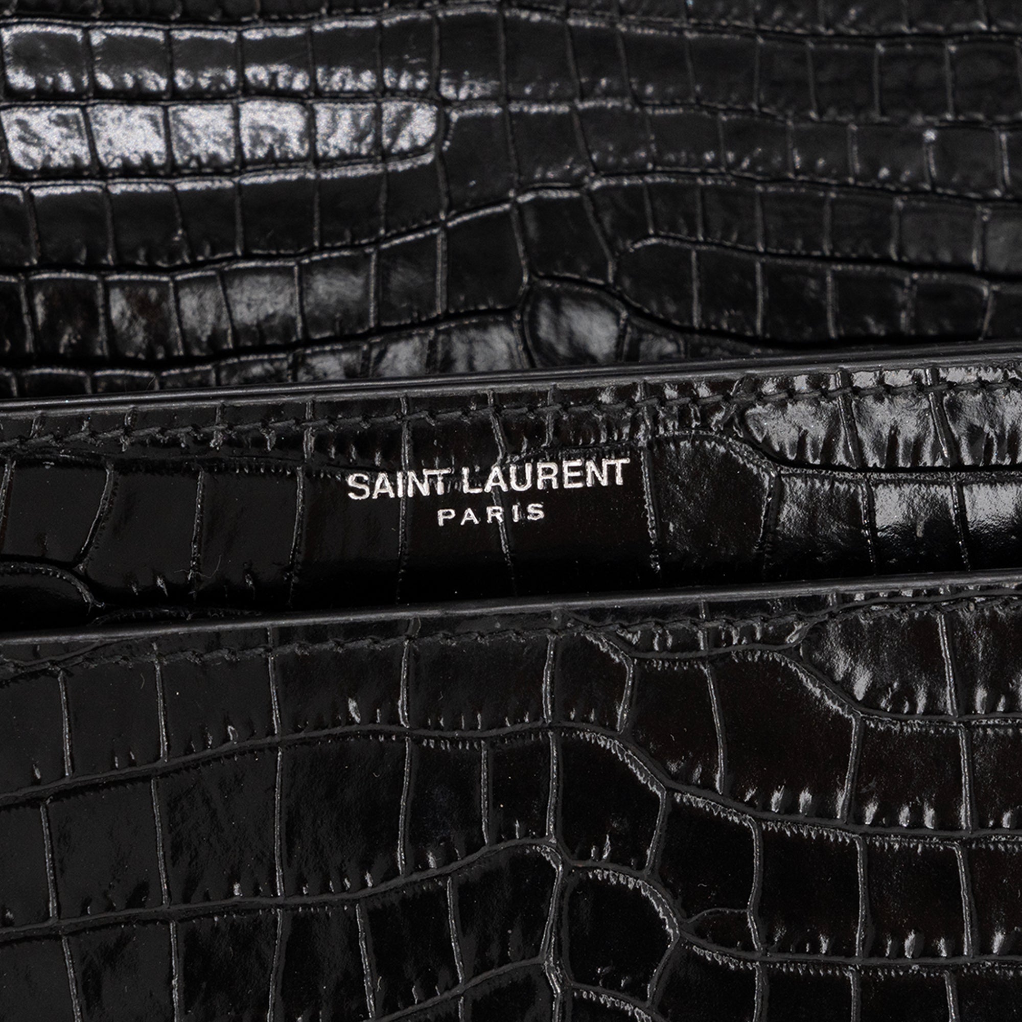 SAINT LAURENT - Sac à bandoulière Sunset Saint Laurent en cuir embossé croco noir