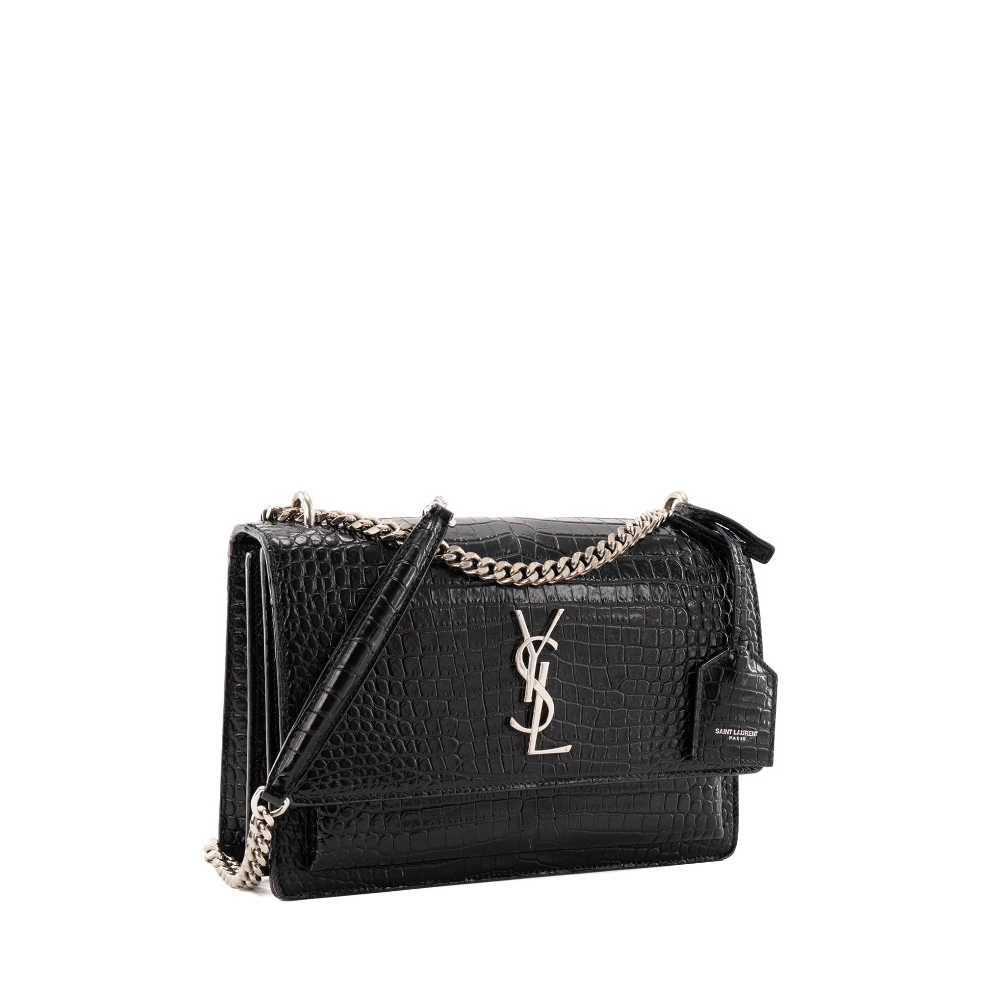 SAINT LAURENT - Sac à bandoulière Sunset Saint Laurent en cuir embossé crocodile noir
