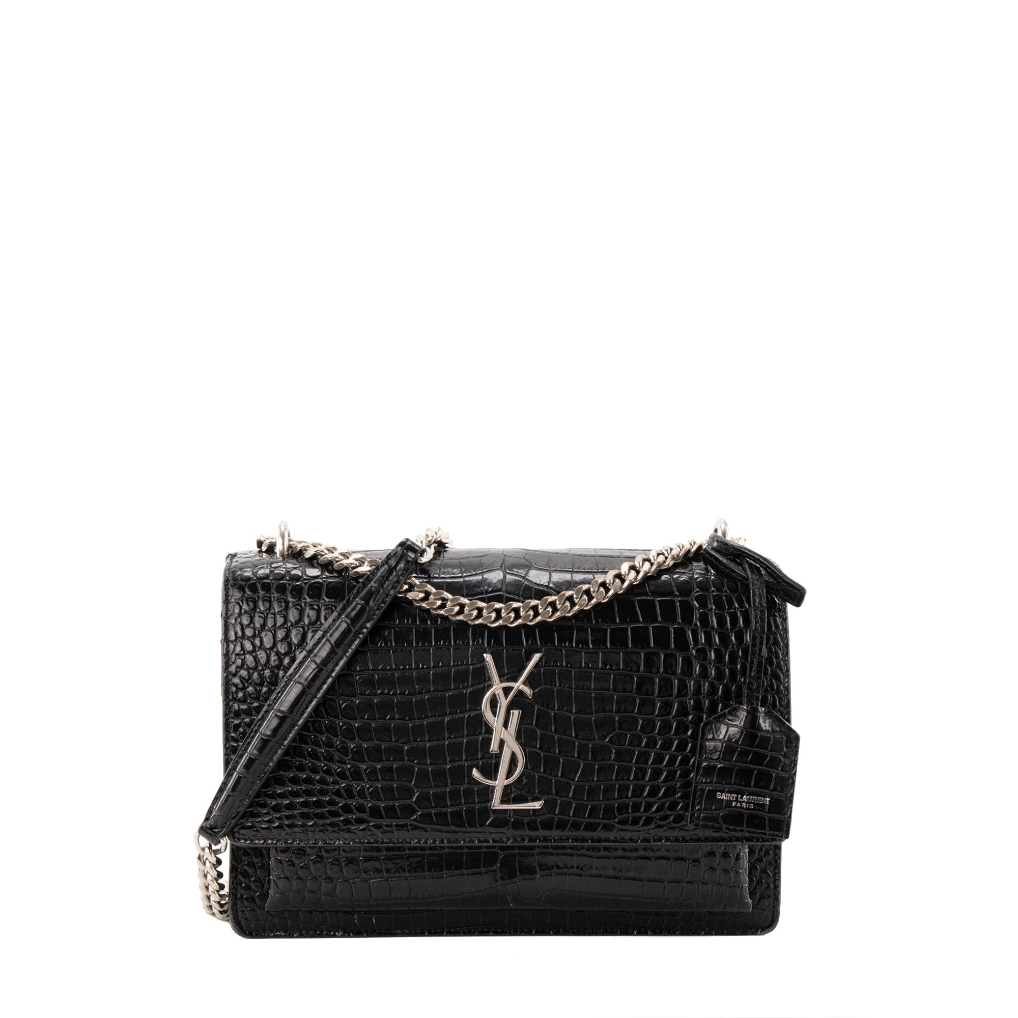SAINT LAURENT - Sac à bandoulière Sunset Saint Laurent en cuir embossé crocodile noir