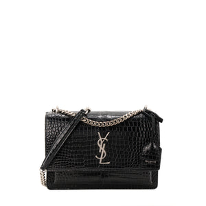 SAINT LAURENT - Sac à bandoulière Sunset Saint Laurent en cuir embossé crocodile noir
