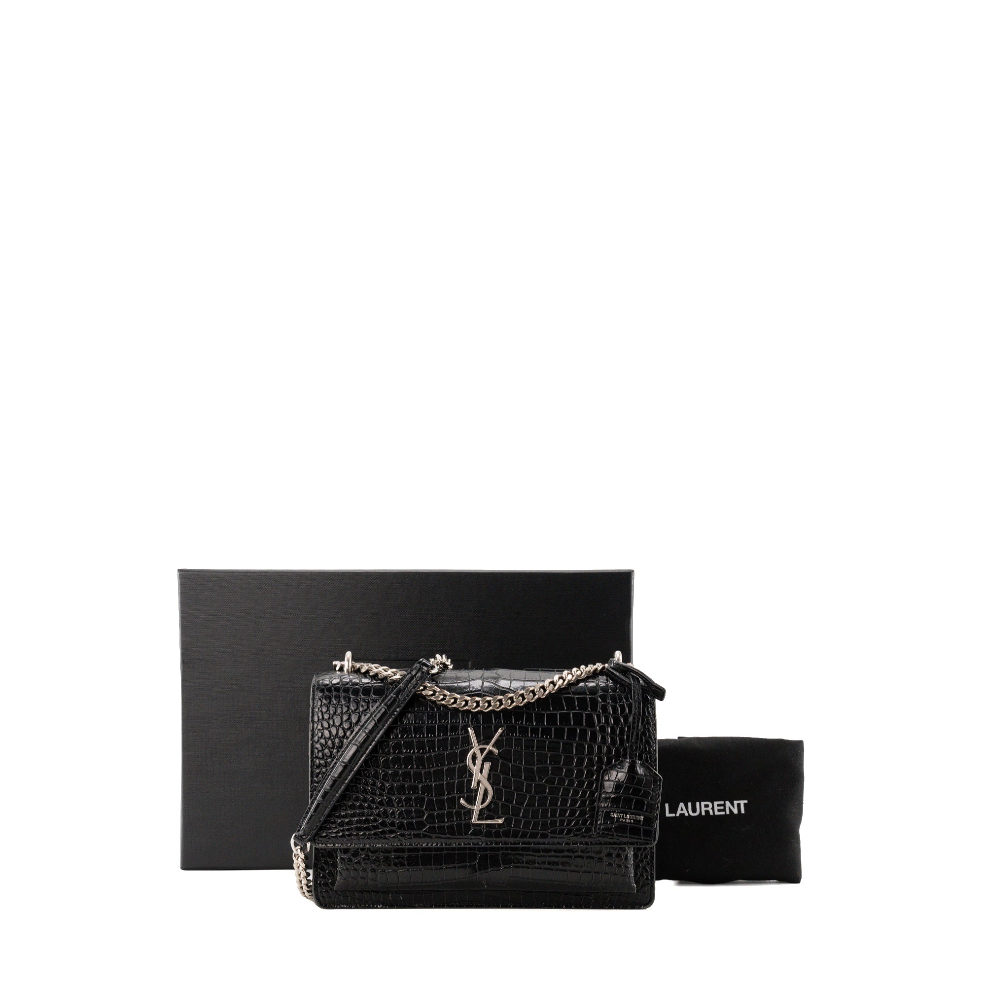 SAINT LAURENT - Sac à bandoulière Sunset Saint Laurent en cuir embossé crocodile noir