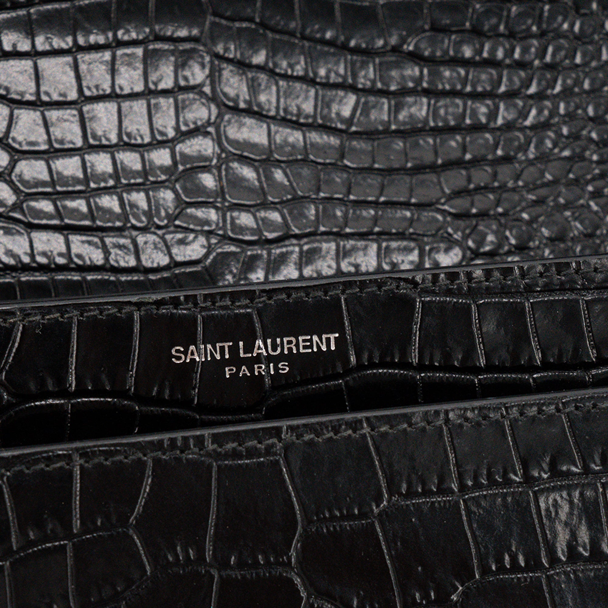 SAINT LAURENT - Sac à bandoulière Sunset Saint Laurent en cuir embossé crocodile noir