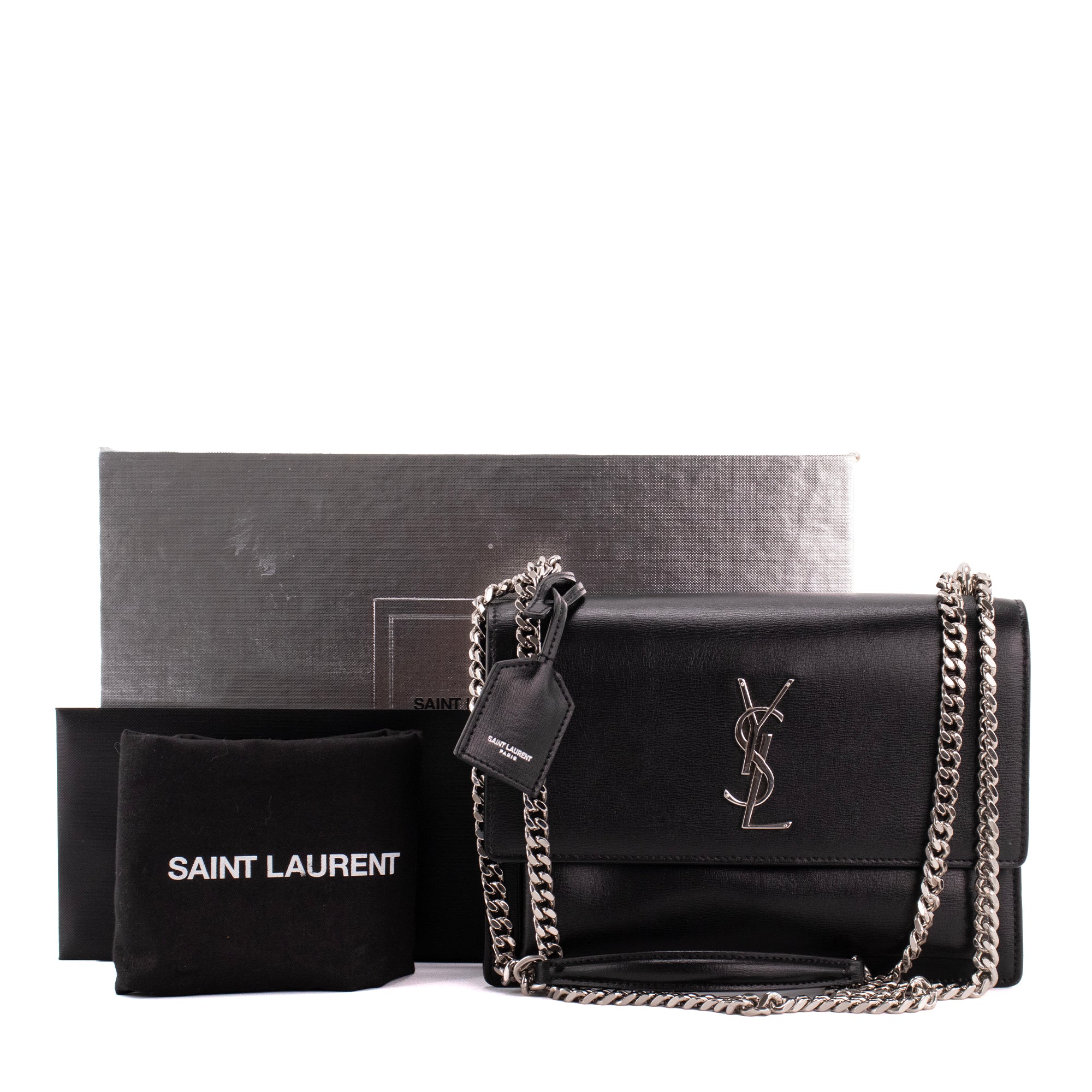 SAINT LAURENT - Sac à bandoulière Sunset Saint Laurent en cuir lisse noir