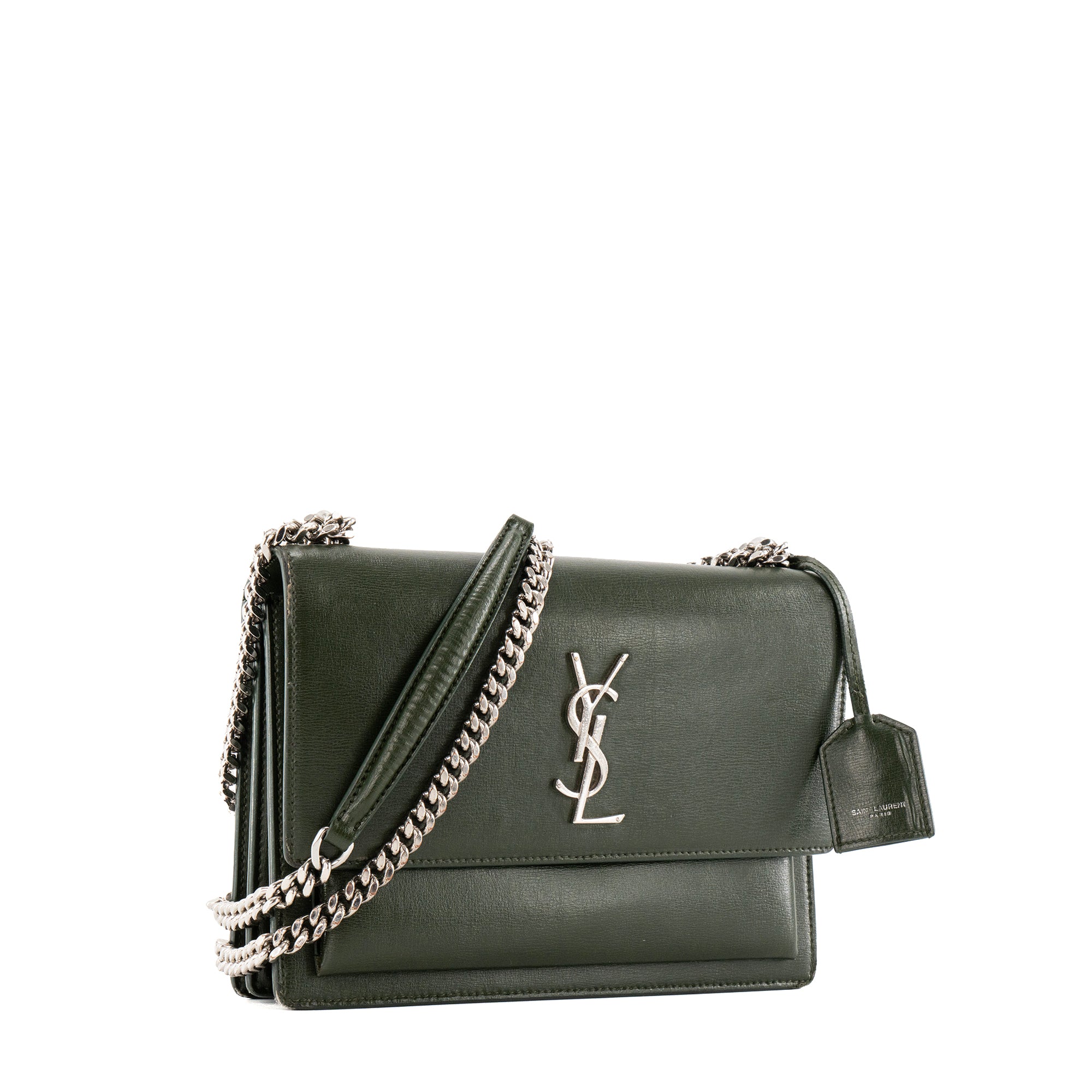 SAINT LAURENT - Sac à bandoulière Sunset Saint Laurent en cuir lisse vert