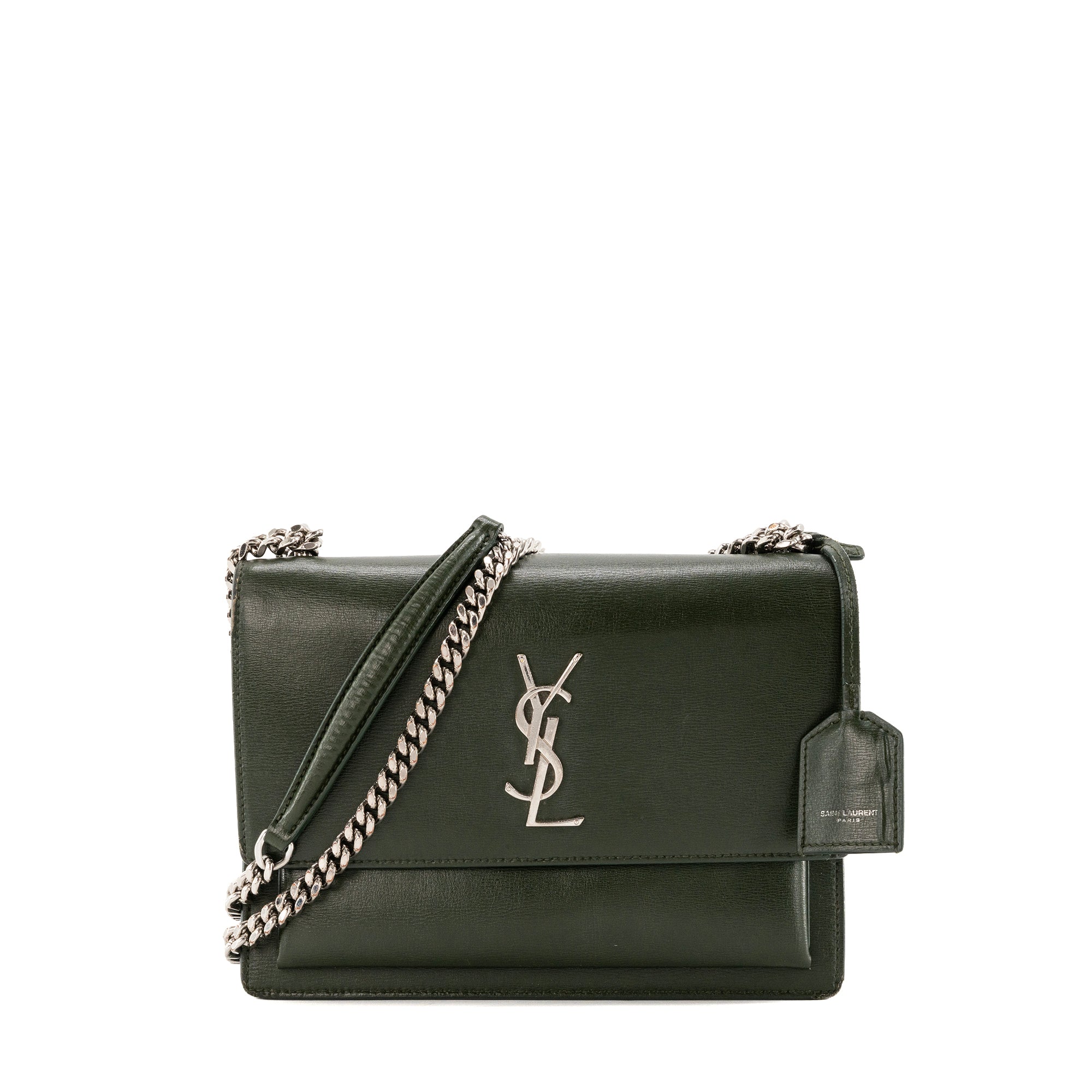 SAINT LAURENT - Sac à bandoulière Sunset Saint Laurent en cuir lisse vert