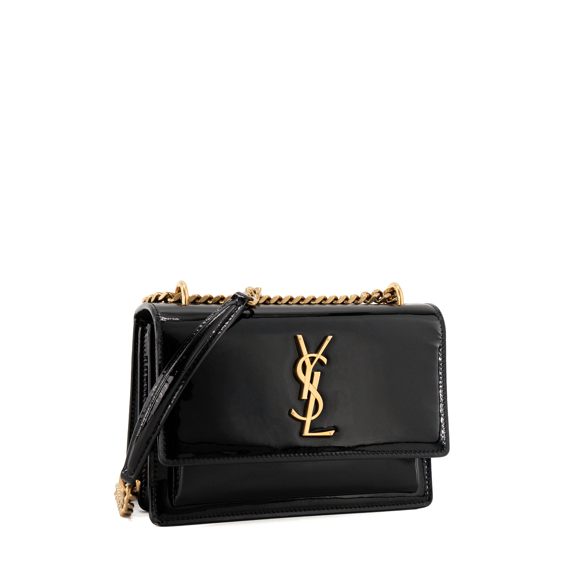 SAINT LAURENT - Sac à bandoulière Sunset Saint Laurent en cuir verni noir
