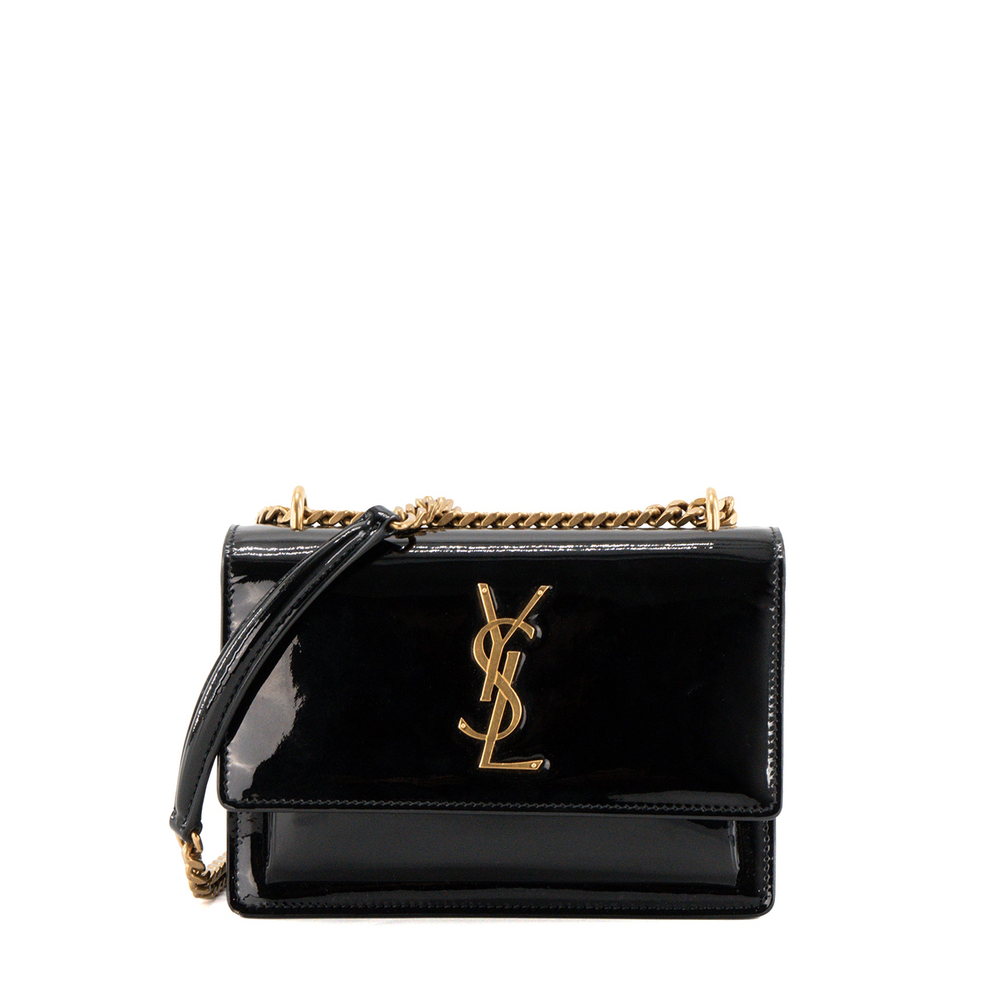 SAINT LAURENT - Sac à bandoulière Sunset Saint Laurent en cuir verni noir