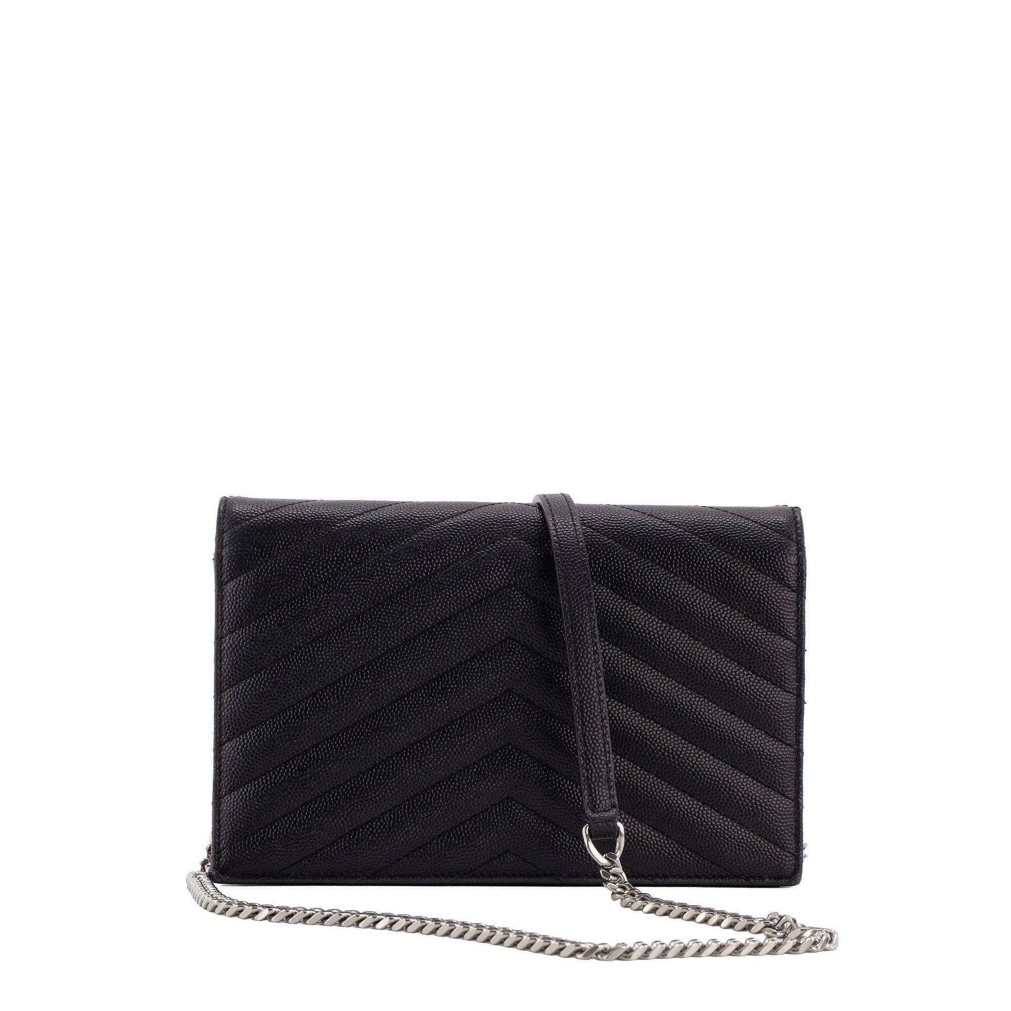 SAINT LAURENT - Sac à bandoulière Wallet On Chain Cassandre Saint Laurent en cuir grainé noir