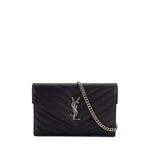 SAINT LAURENT - Sac à bandoulière Wallet On Chain Cassandre Saint Laurent en cuir grainé noir