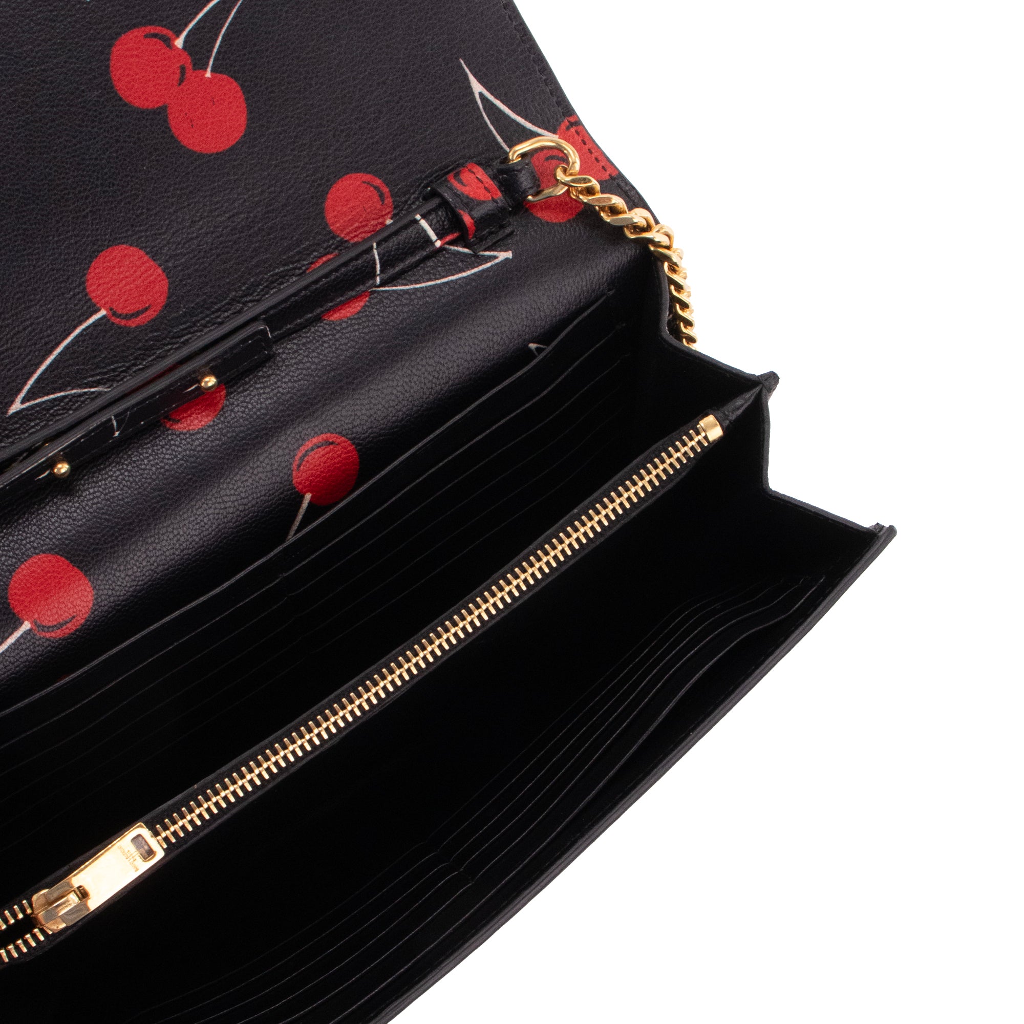 SAINT LAURENT - Sac à bandoulière Wallet On Chain Saint Laurent en cuir grainé noir imprimé cerises