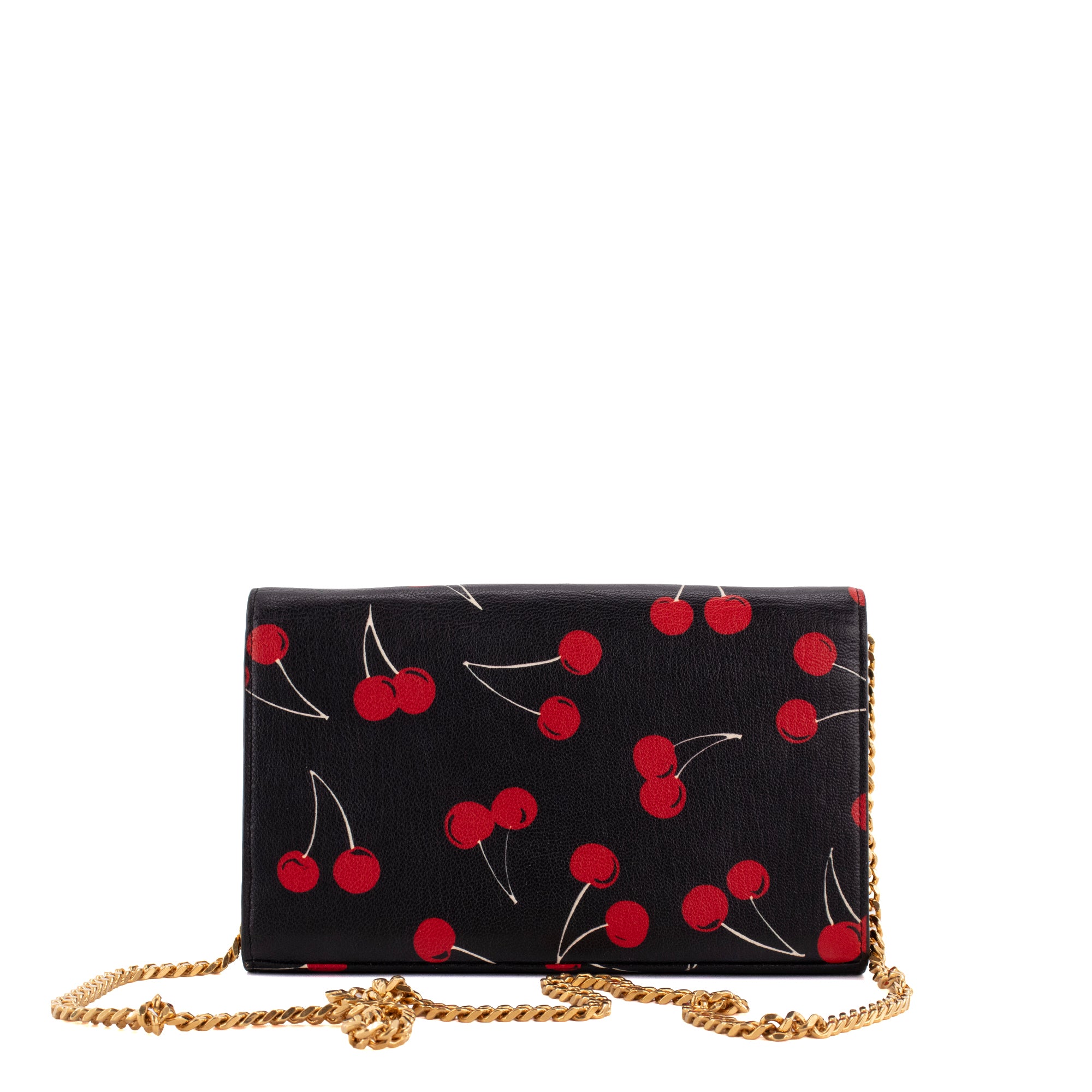 SAINT LAURENT - Sac à bandoulière Wallet On Chain Saint Laurent en cuir grainé noir imprimé cerises