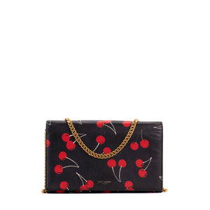SAINT LAURENT - Sac à bandoulière Wallet On Chain Saint Laurent en cuir grainé noir imprimé cerises