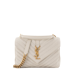 SAINT LAURENT - Sac à épaule Collège medium Saint Laurent en cuir lisse écru