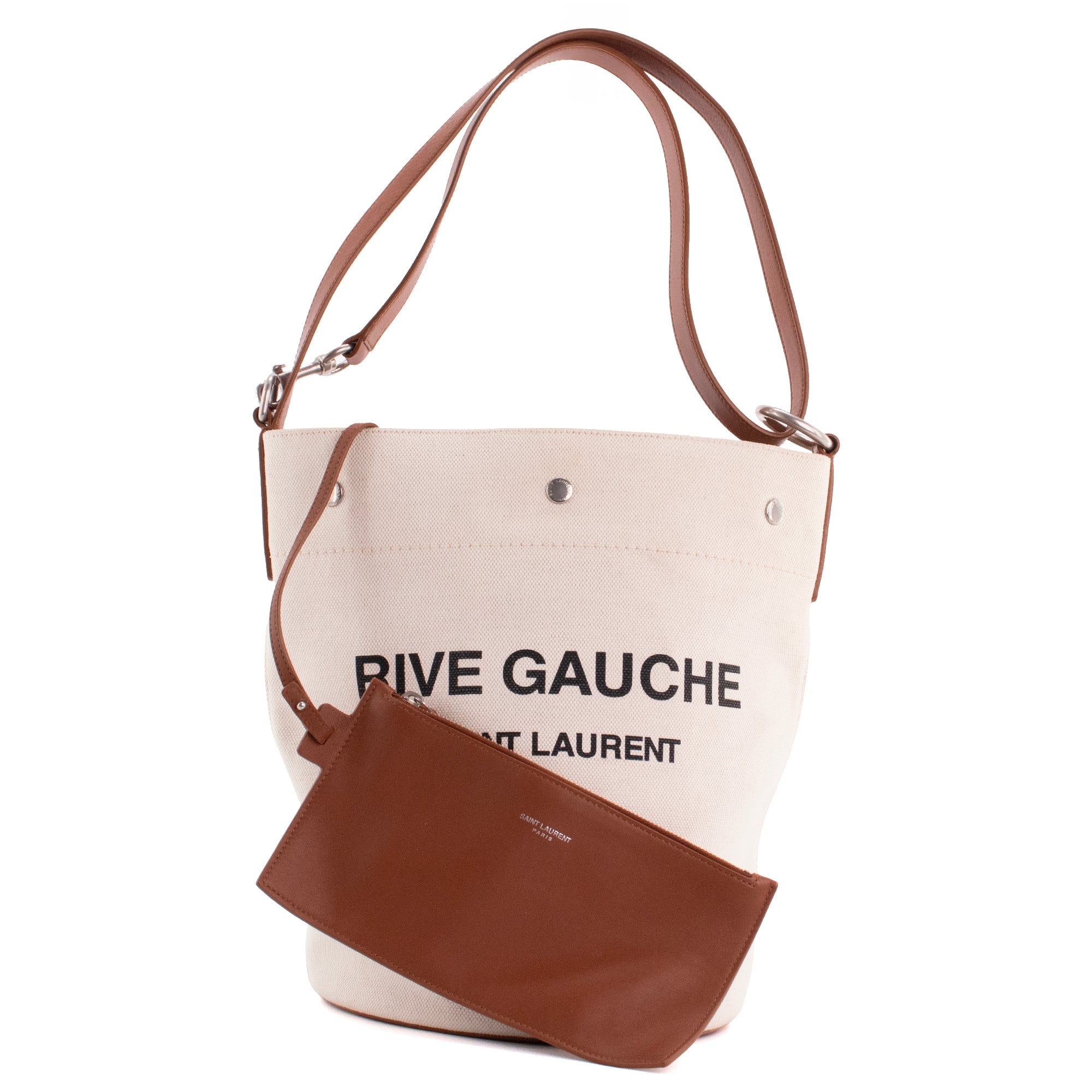 SAINT LAURENT - Sac à épaule Seau Rive Gauche Saint Laurent en toile beige