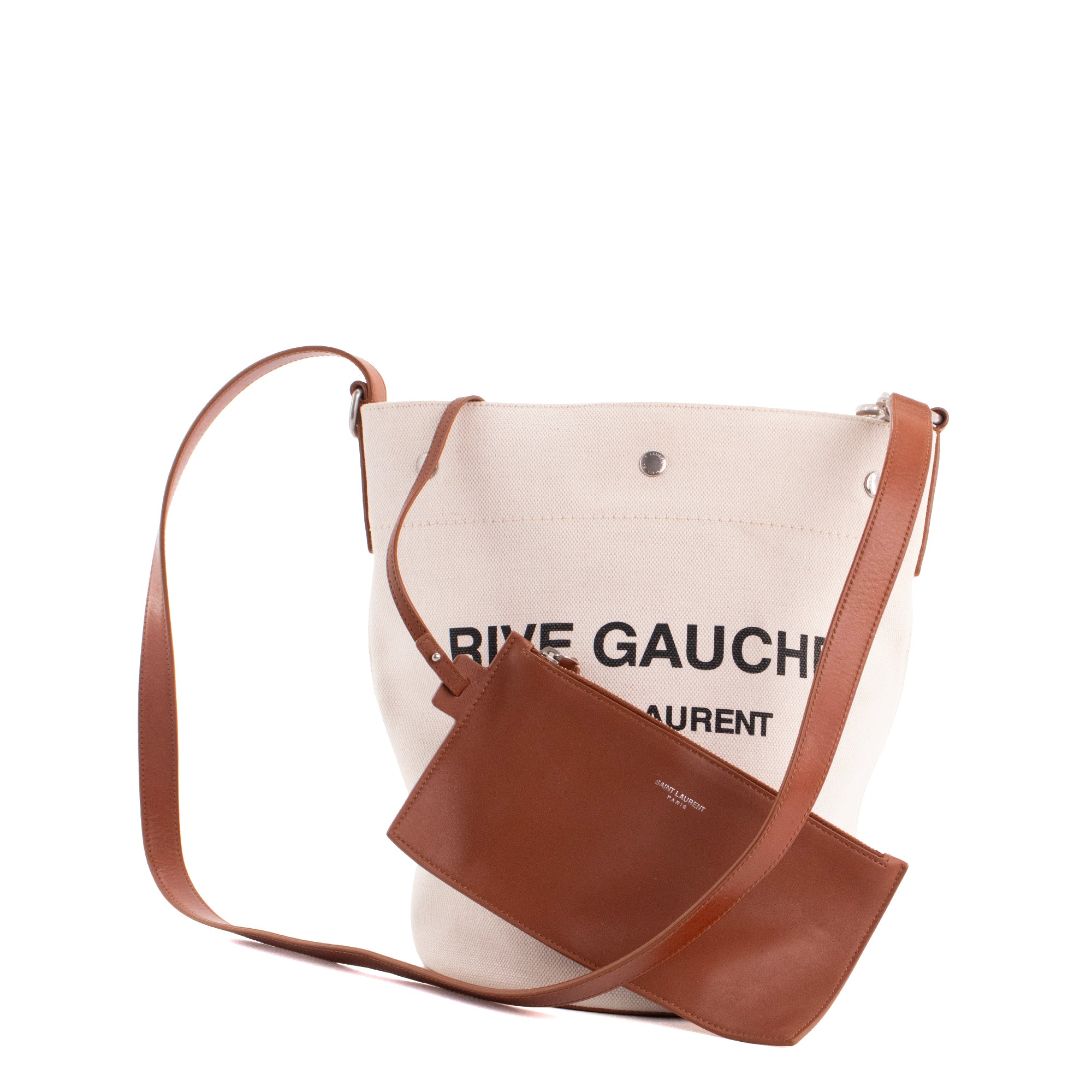 SAINT LAURENT - Sac à épaule Seau Rive Gauche Saint Laurent en toile beige