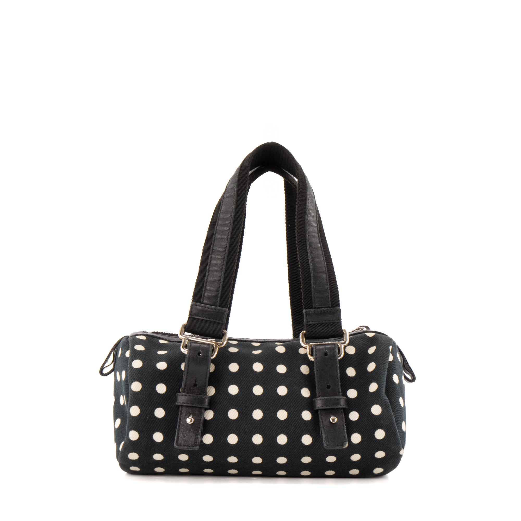 SAINT LAURENT - Sac à main Saint Laurent en toile noire et blanche vintage