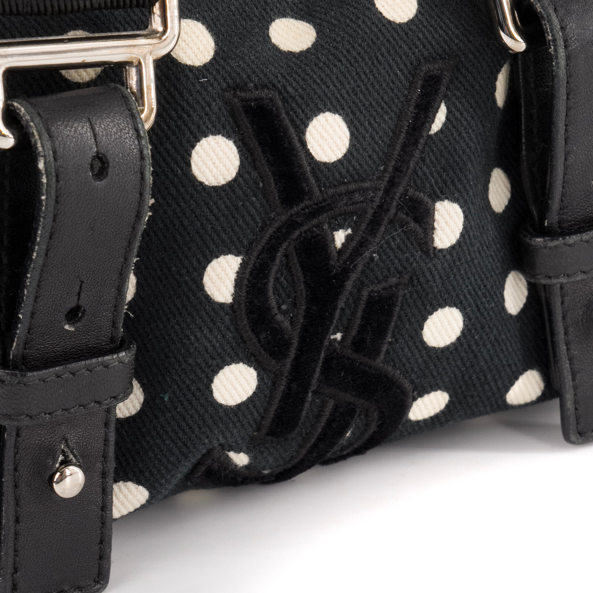 SAINT LAURENT - Sac à main Saint Laurent en toile noire et blanche vintage