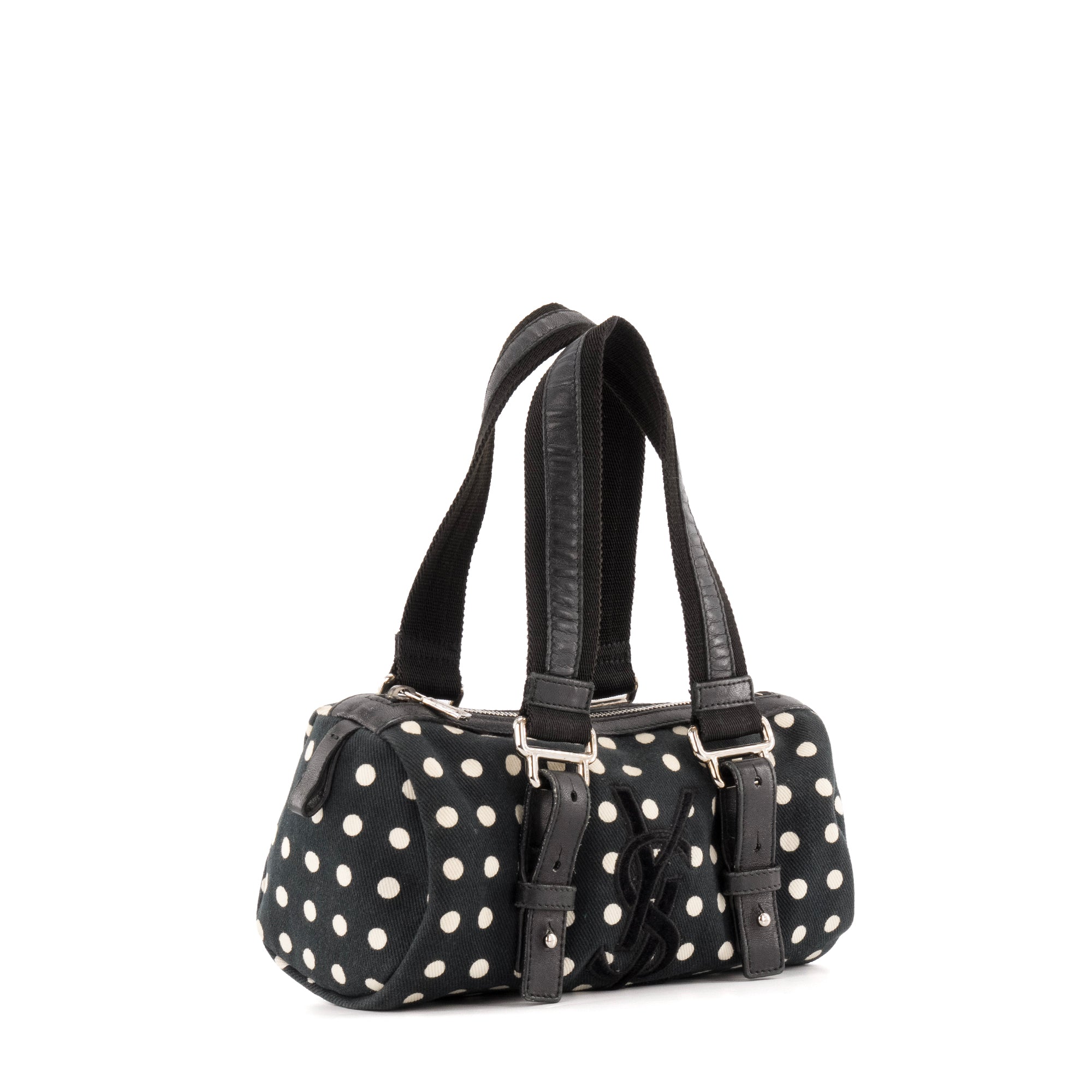 SAINT LAURENT - Sac à main Saint Laurent en toile noire et blanche vintage