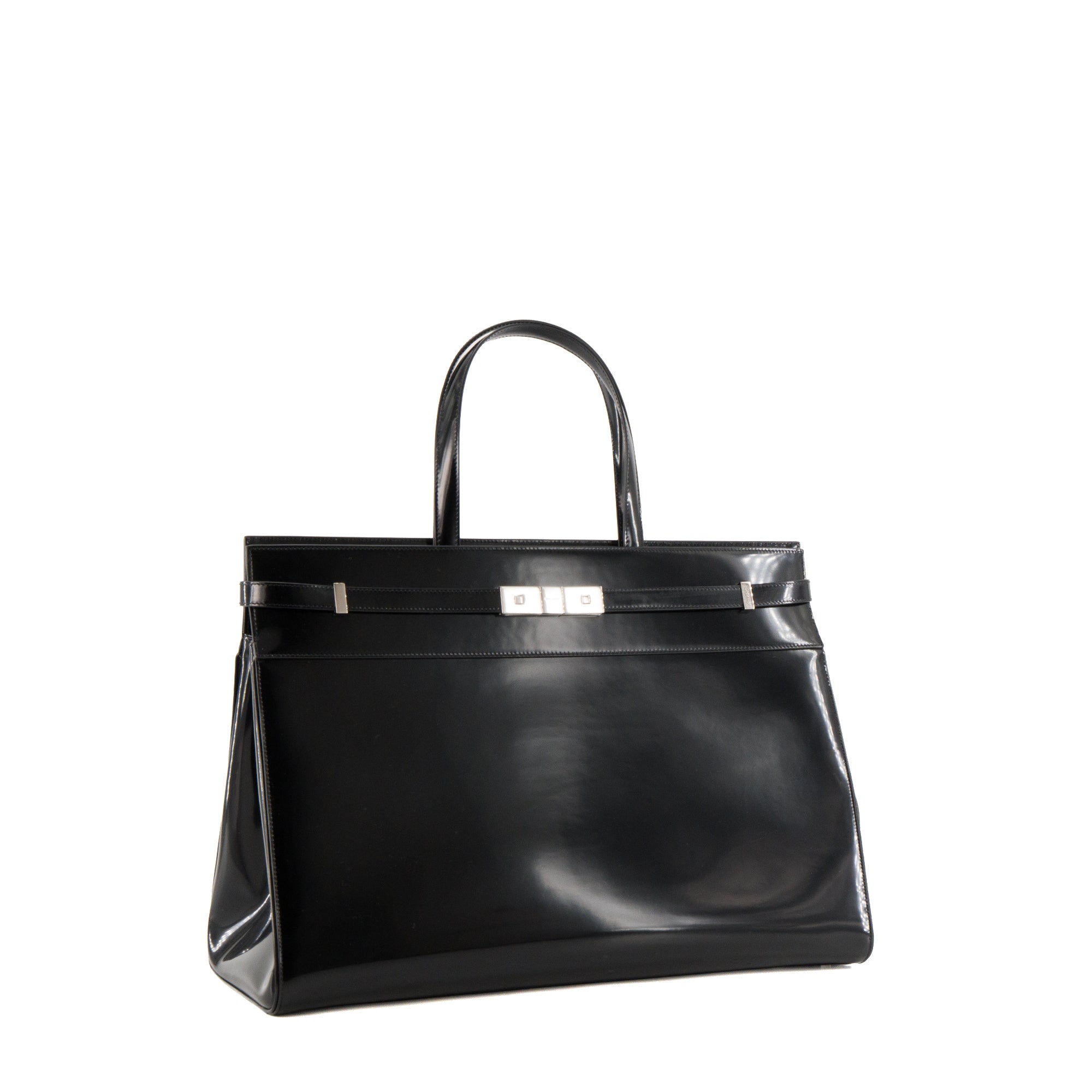 SAINT LAURENT - Sac Cabas Manhattan GM Saint Laurent en cuir glacé noir