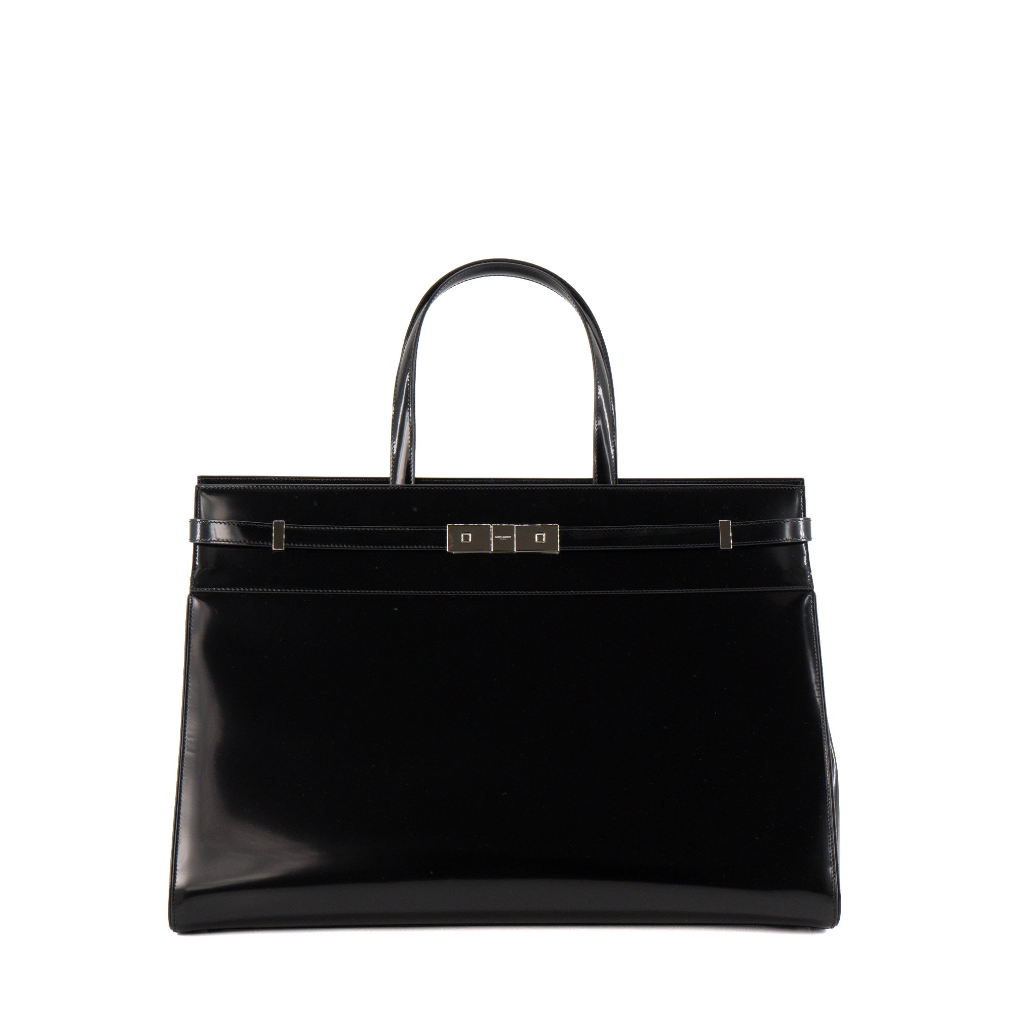 SAINT LAURENT - Sac Cabas Manhattan GM Saint Laurent en cuir glacé noir