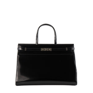 SAINT LAURENT - Sac Cabas Manhattan GM Saint Laurent en cuir glacé noir