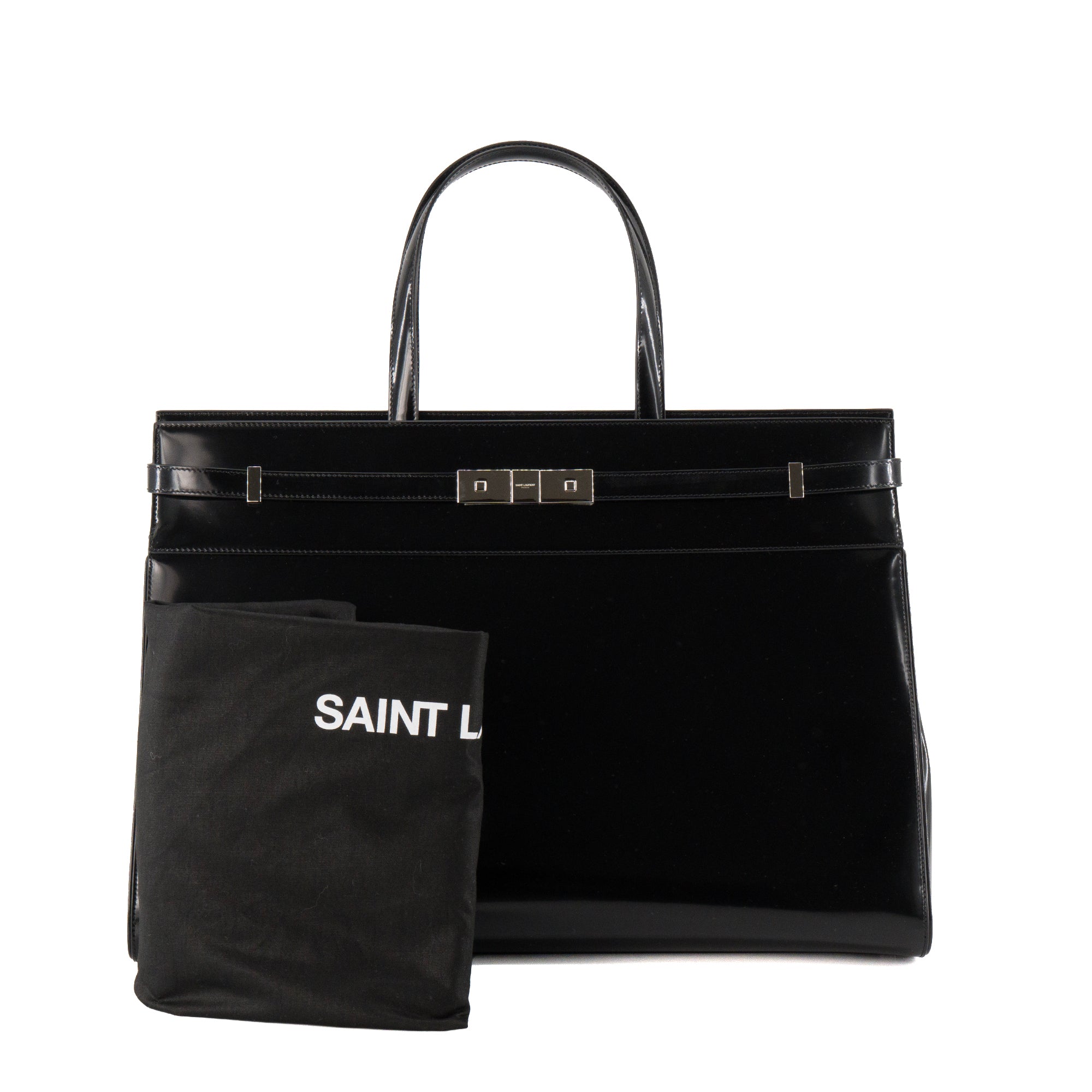 SAINT LAURENT - Sac Cabas Manhattan GM Saint Laurent en cuir glacé noir