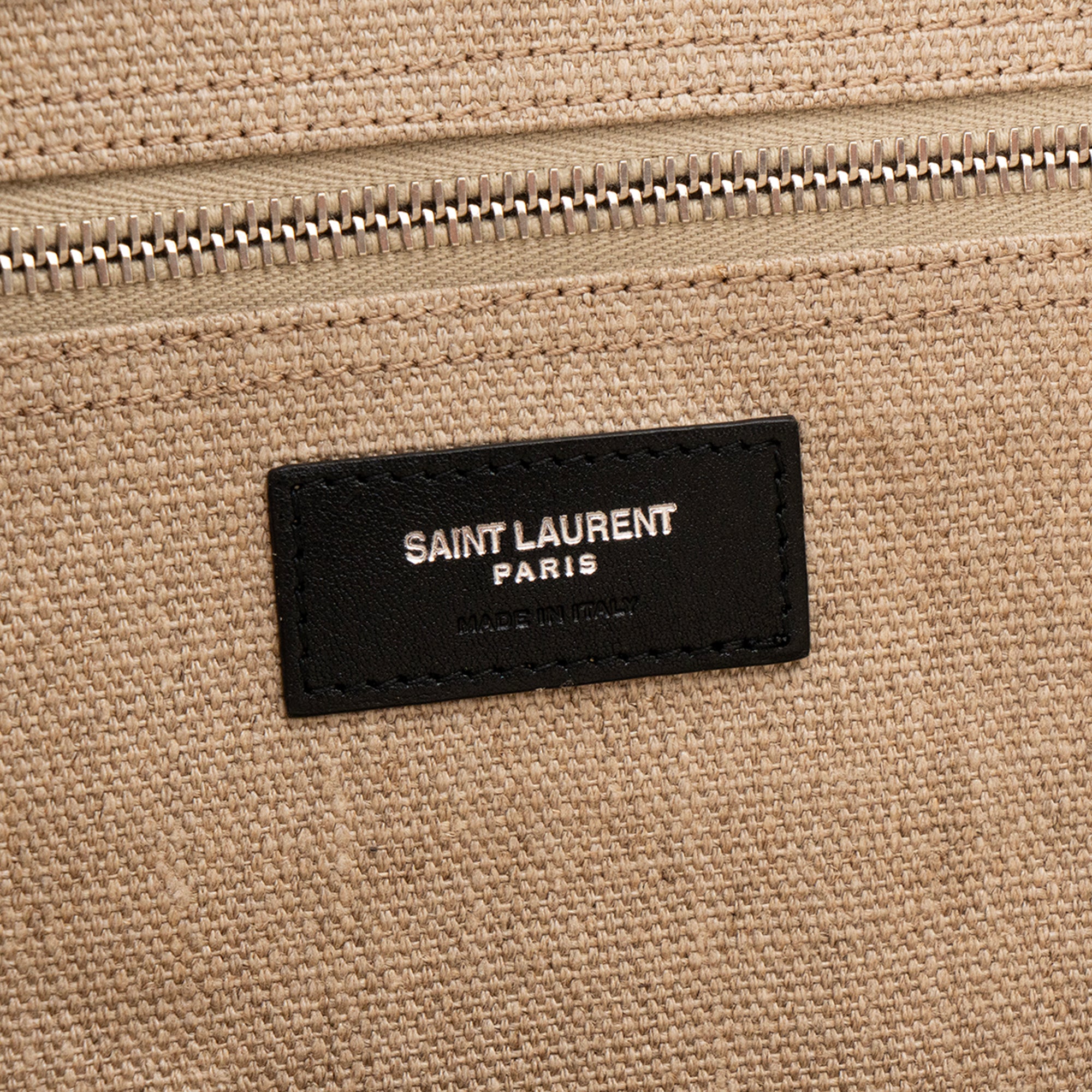 SAINT LAURENT - Sac cabas Rive Gauche GM Saint Laurent en toile beige et cuir lisse noir