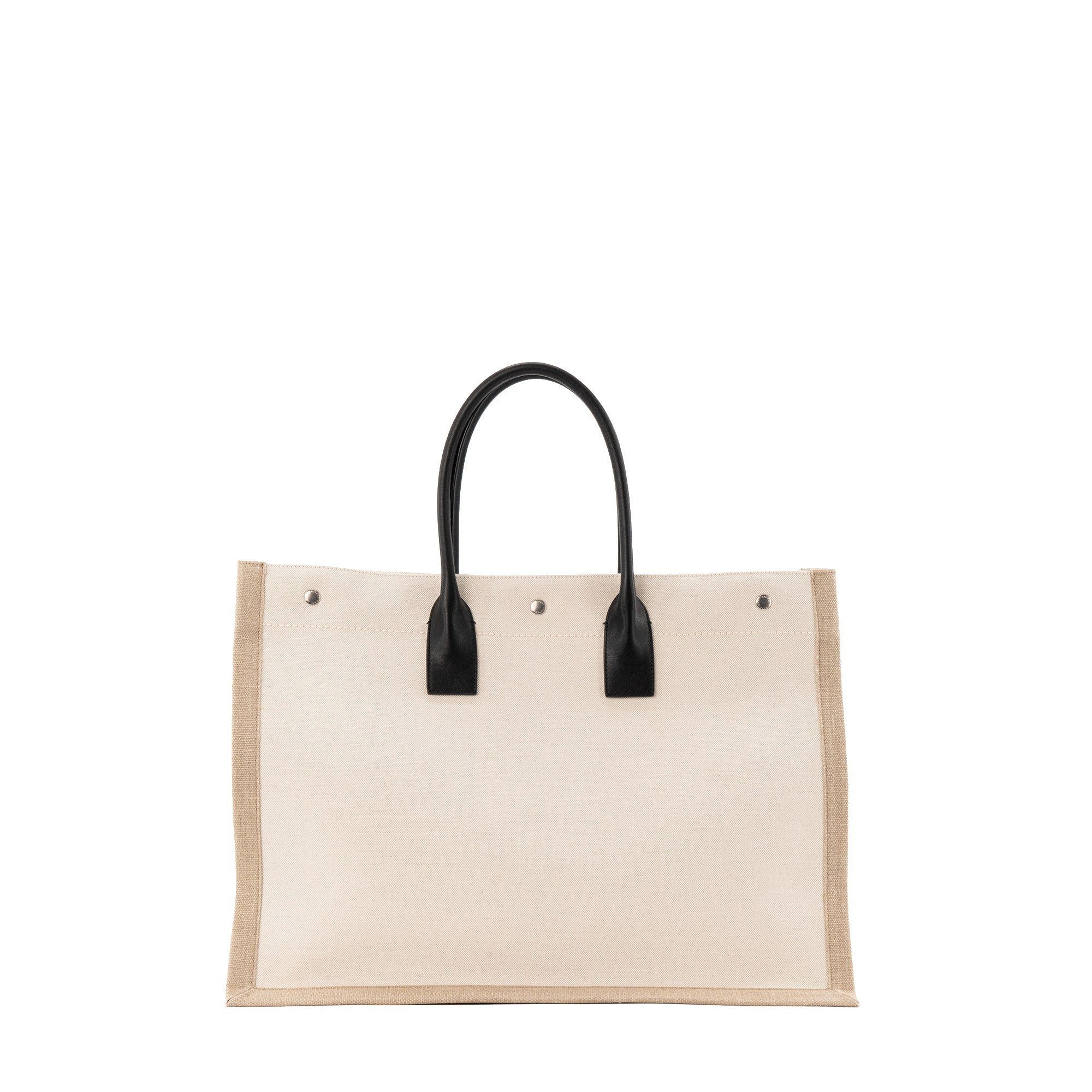 SAINT LAURENT - Sac cabas Rive Gauche GM Saint Laurent en toile beige et cuir lisse noir