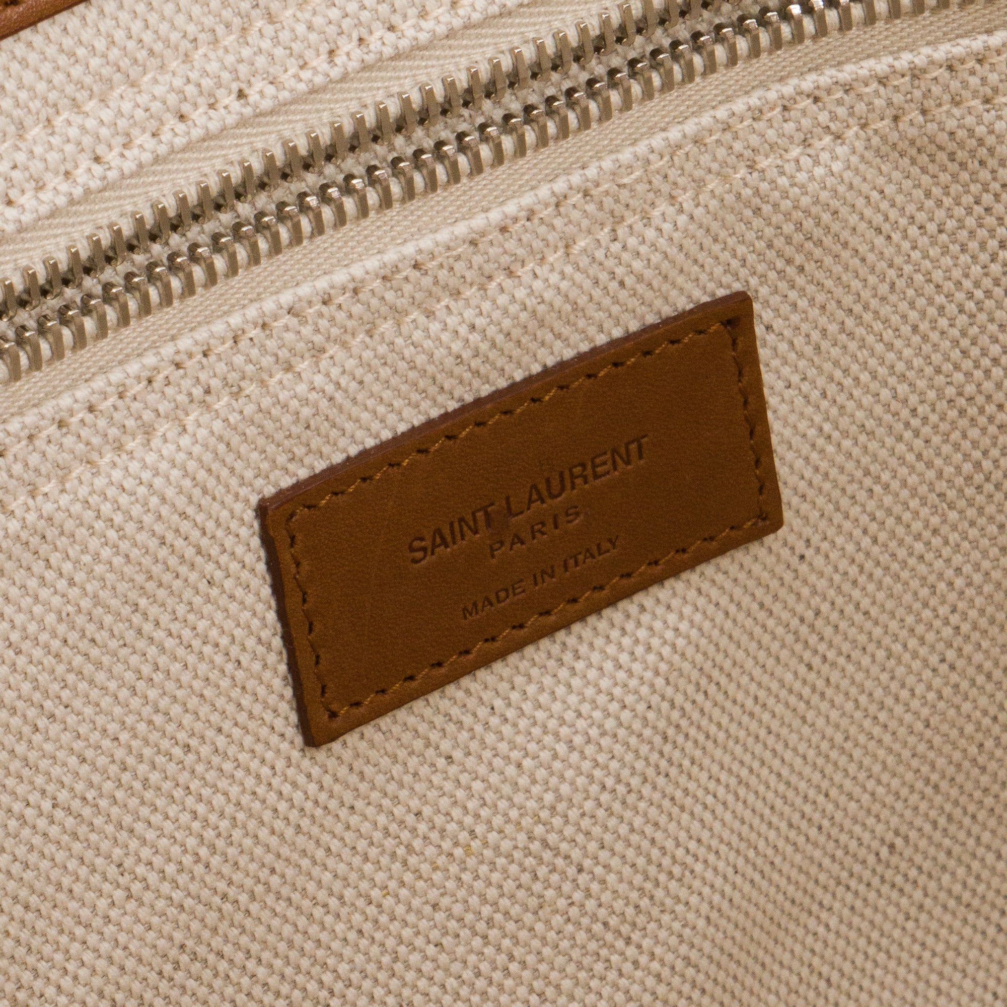SAINT LAURENT - Sac Cabas Rive Gauche Saint Laurent en toile beige et cuir marron