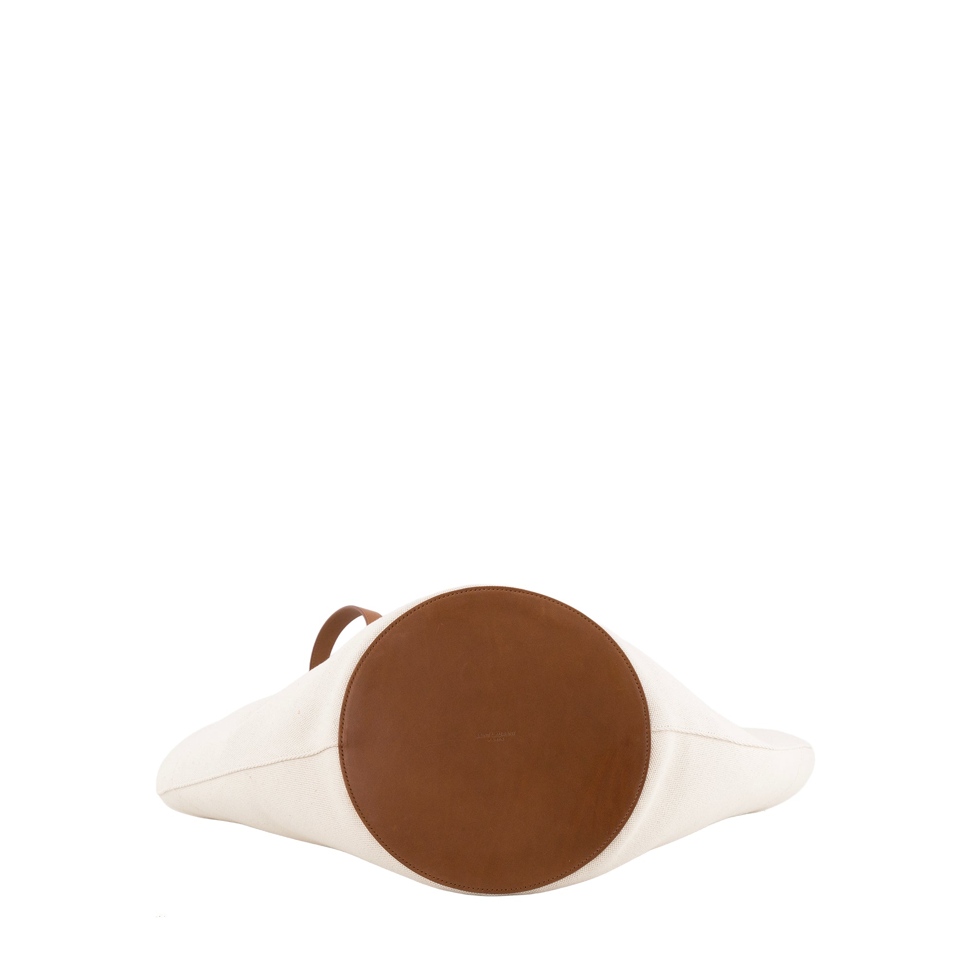 SAINT LAURENT - Sac Cabas Rive Gauche Saint Laurent en toile beige et cuir marron